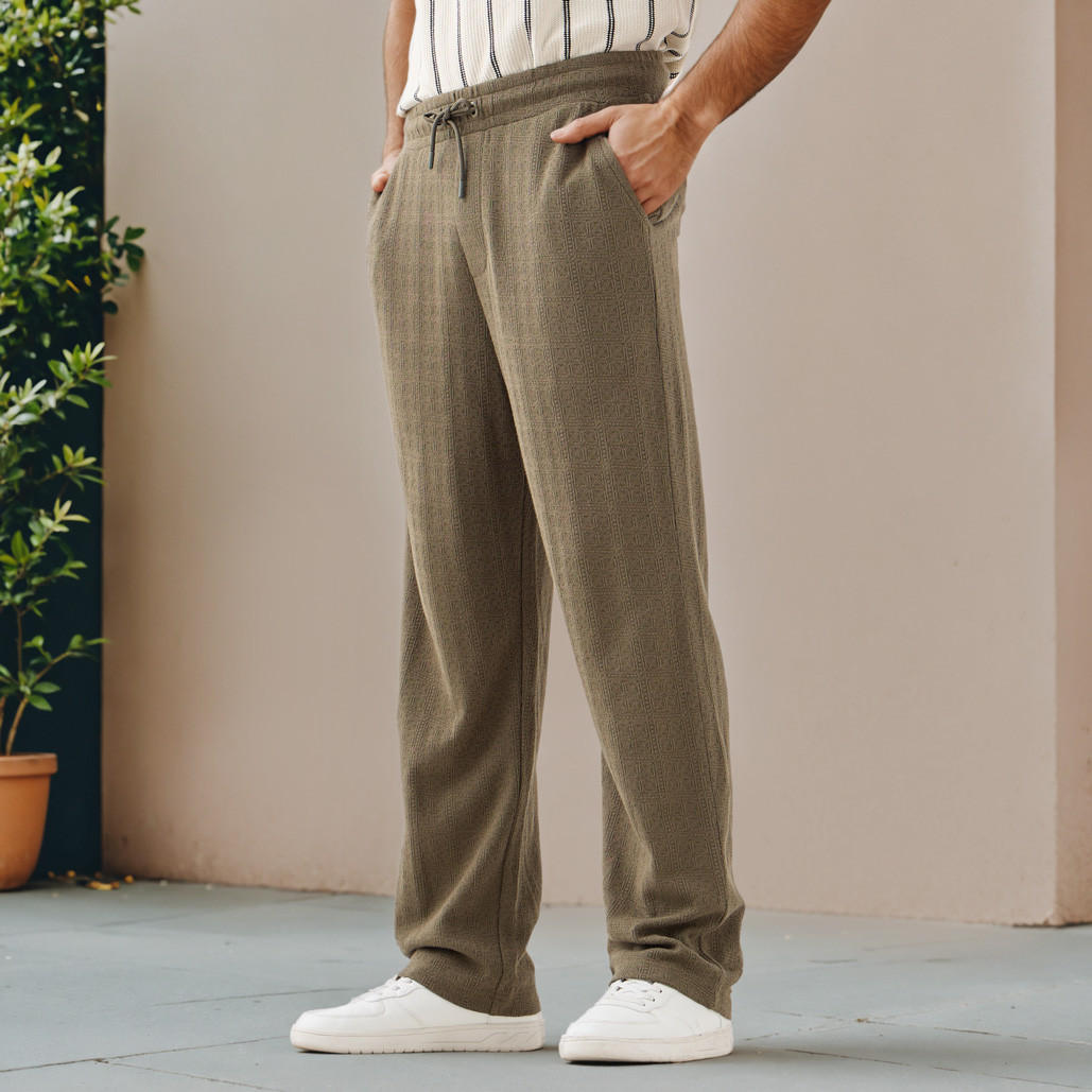 Iconic Regular Fit Textured Flexi Waist Trousers with Pockets-men-clothing-bottoms-trousersandchinos-trousers-image-1