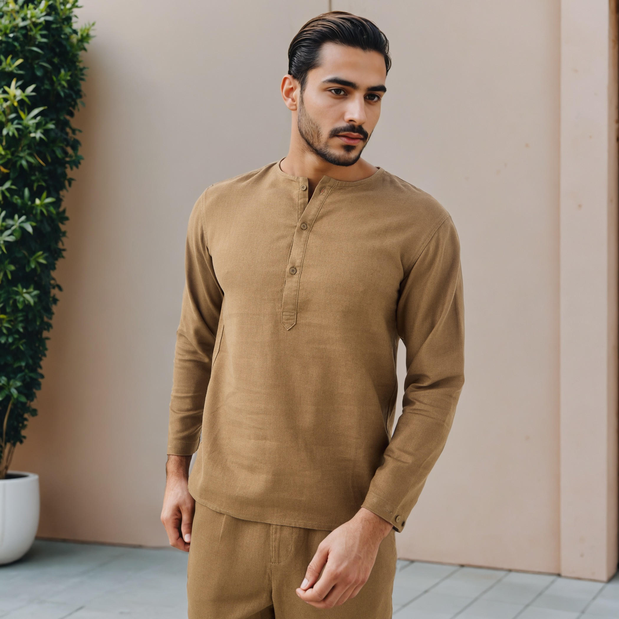 قميص بقصّة عادية من مزيج الكتان من آيكونيك-men-clothing-shirts-image-1