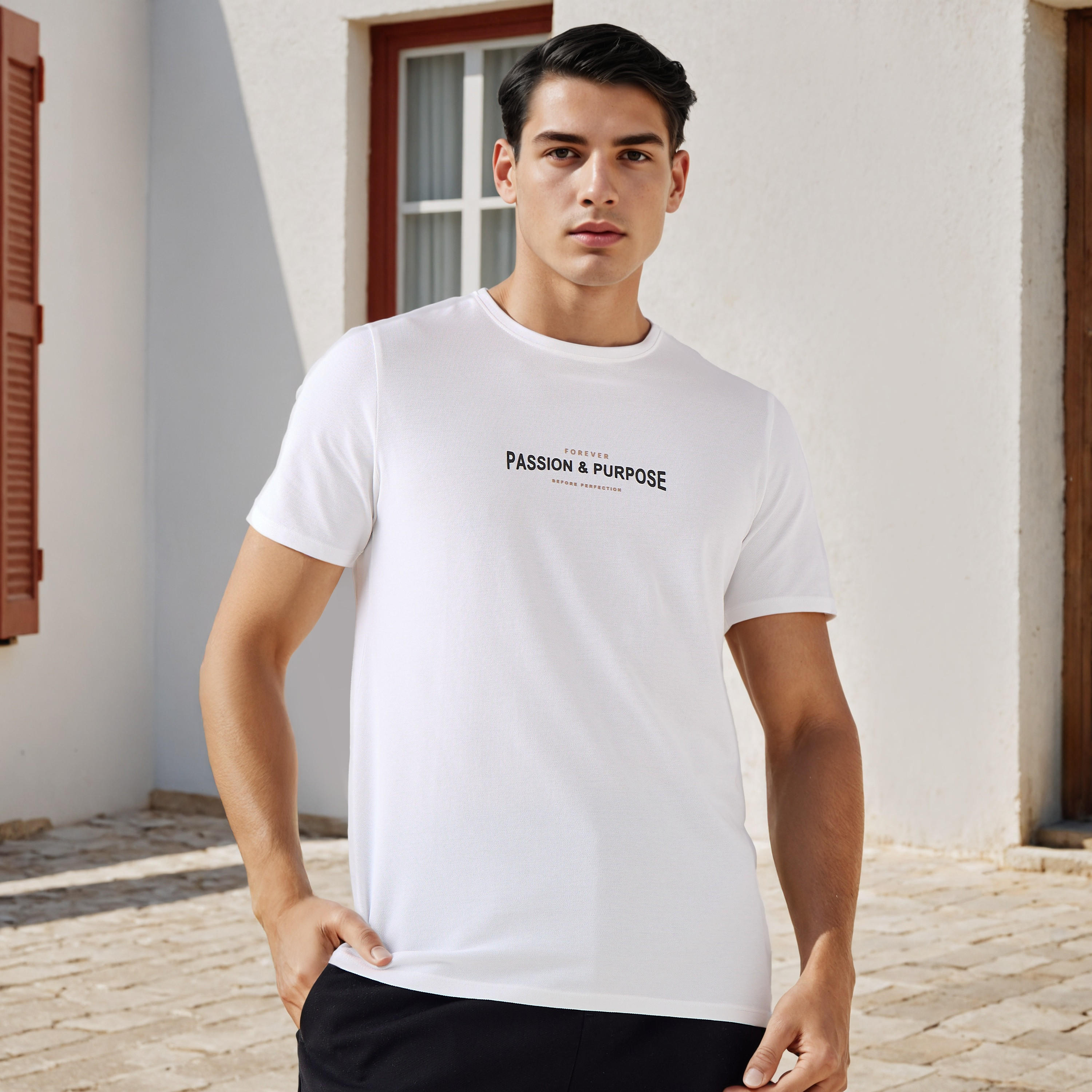 تيشيرت بيكيه بطبعات شعار من آيكونيك-men-clothing-tshirtsandpolos-tshirts-image-1