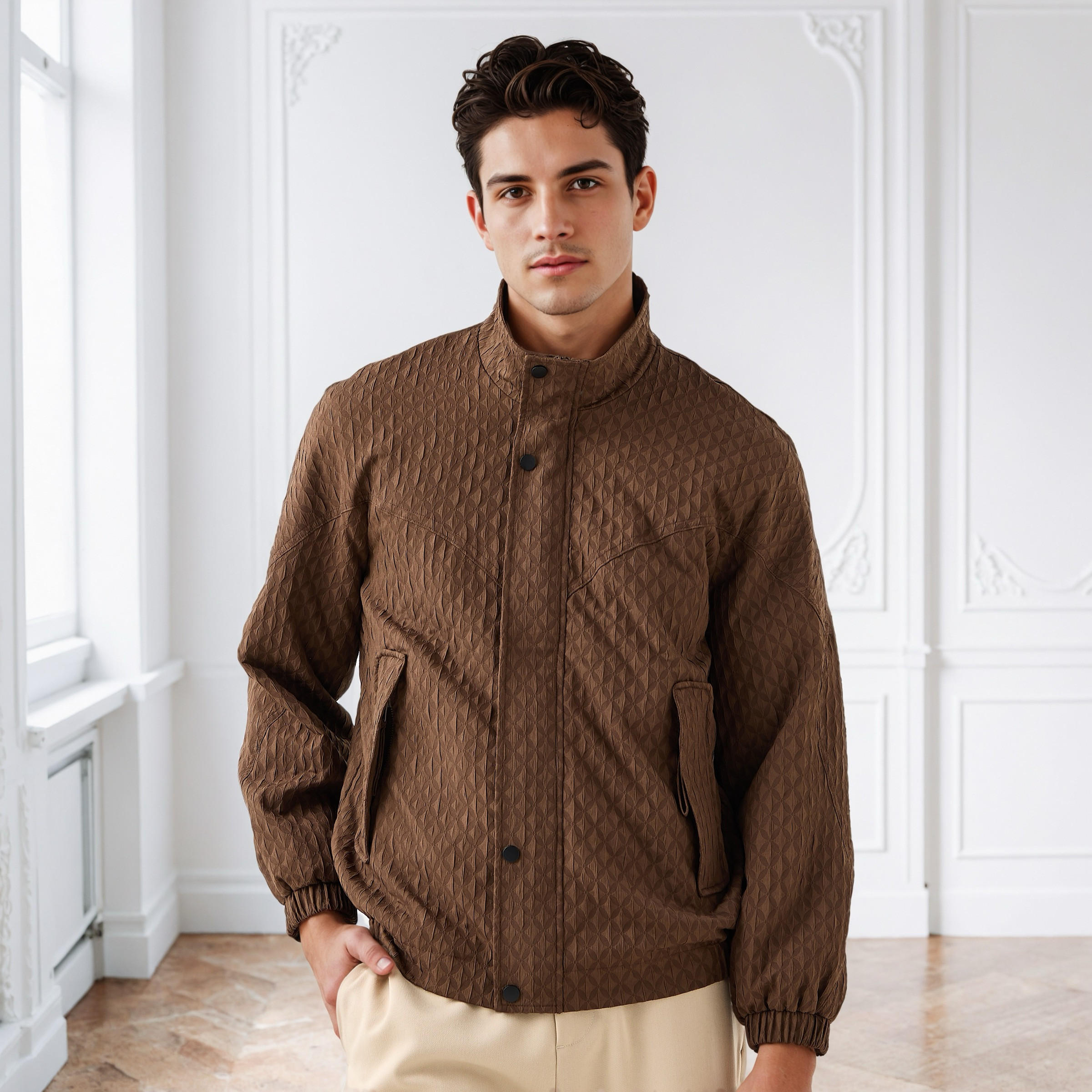 جاكيت جاكار بقصّة عادية وياقة عالية للرجال من آيكونيك-men-clothing-jacketsandblazers-jackets-image-5