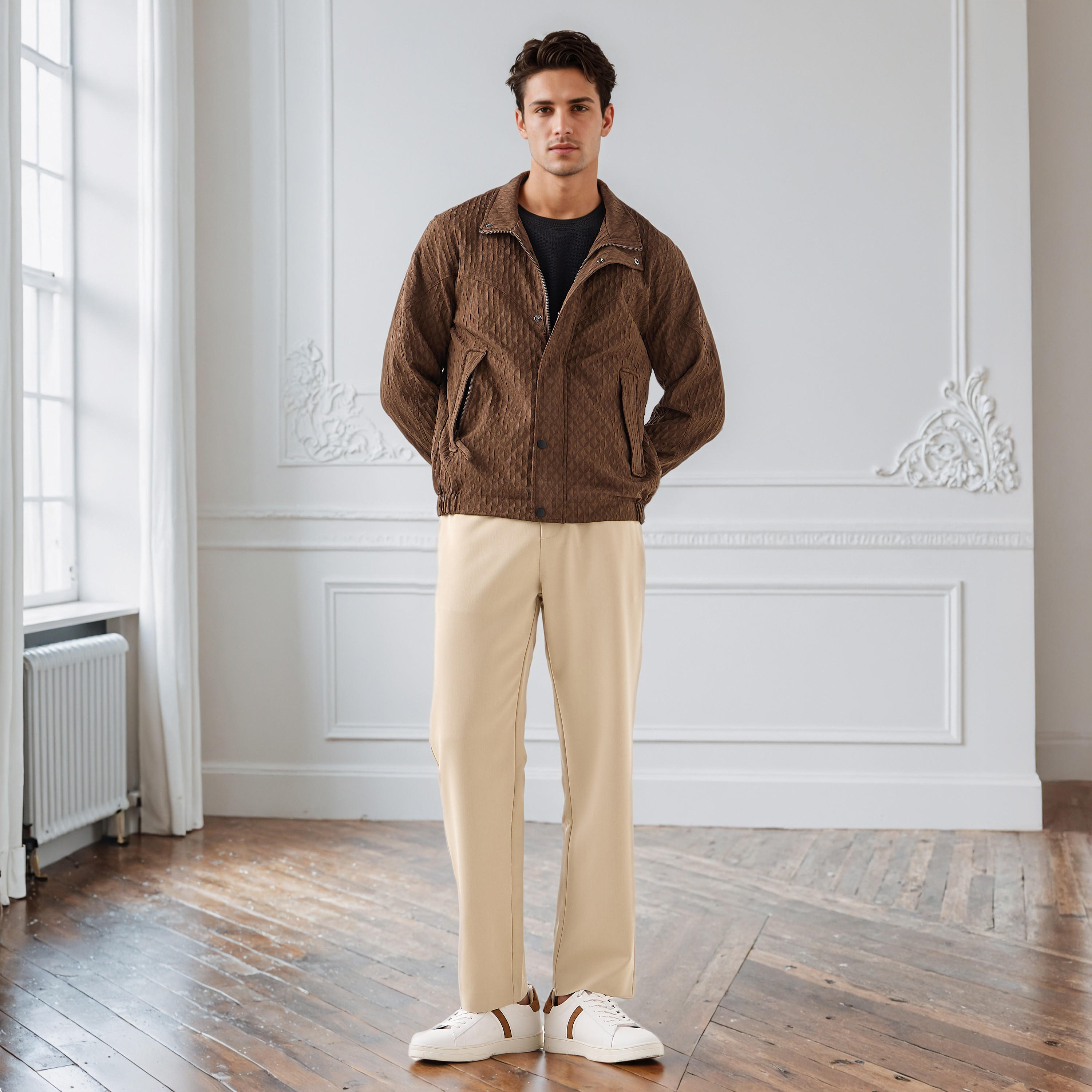 جاكيت جاكار بقصّة عادية وياقة عالية للرجال من آيكونيك-men-clothing-jacketsandblazers-jackets-image-4