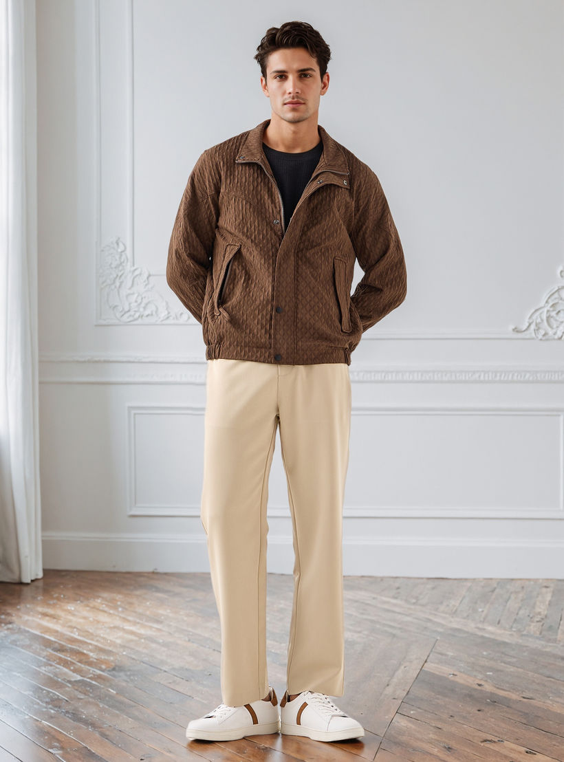 جاكيت جاكار بقصّة عادية وياقة عالية للرجال من آيكونيك-men-clothing-jacketsandblazers-jackets-image-4