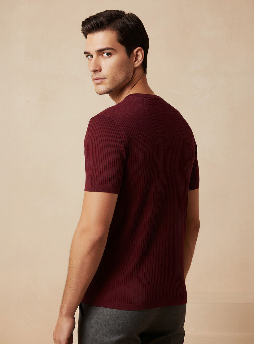 تيشيرت بارز الملمس بياقة ضيقة من آيكونيك-men-clothing-tshirtsandpolos-tshirts-image-3