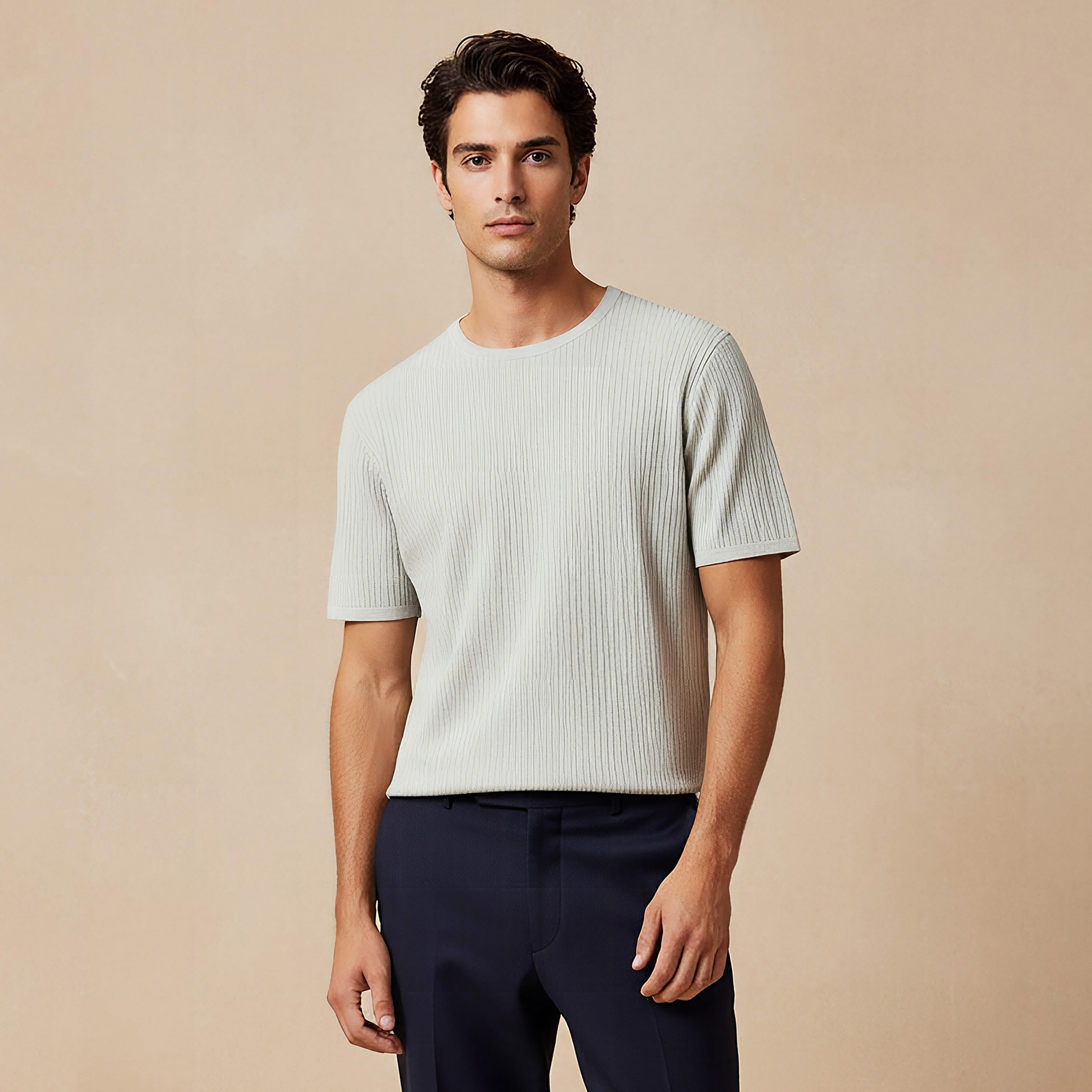 تيشيرت بارز الملمس بياقة ضيقة من آيكونيك-men-clothing-tshirtsandpolos-tshirts-image-1