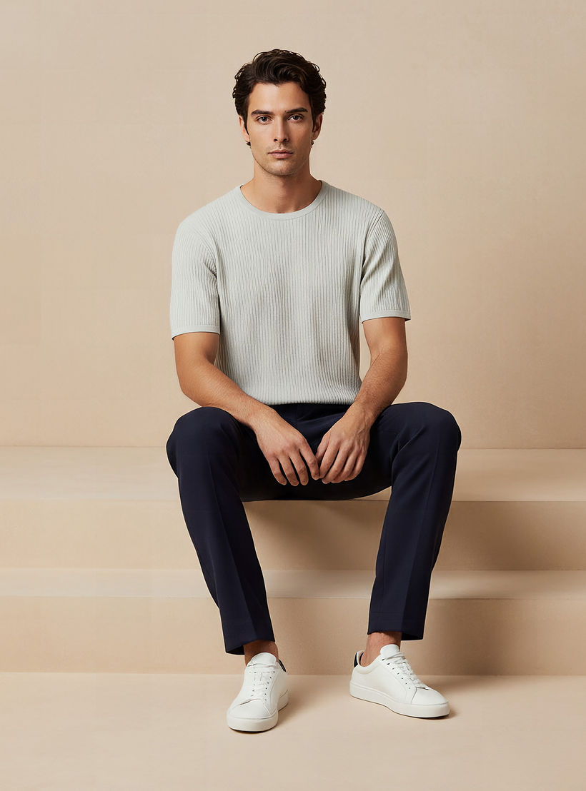تيشيرت بارز الملمس بياقة ضيقة من آيكونيك-men-clothing-tshirtsandpolos-tshirts-image-5