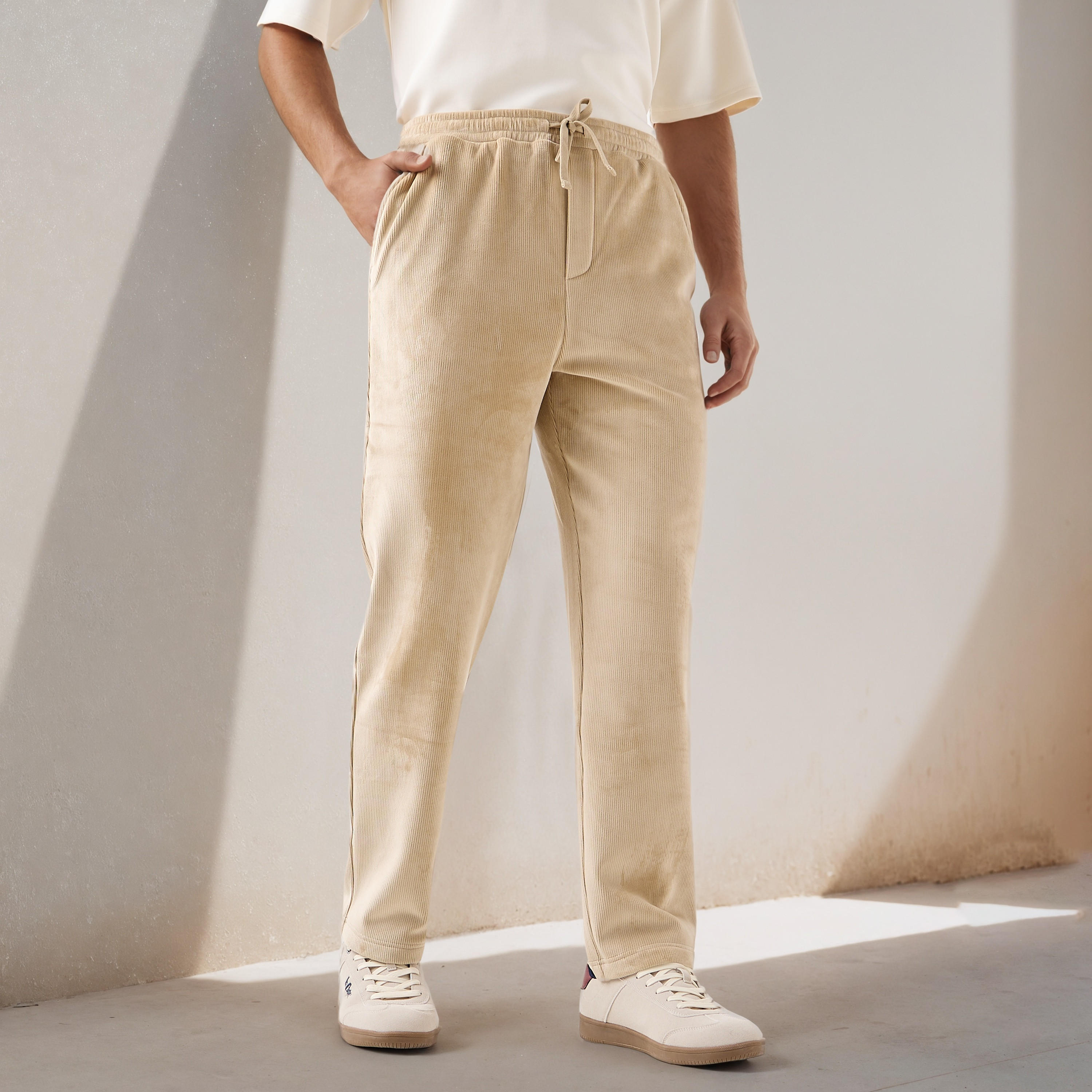 Iconic Regular Fit Corduroy Flexi Waist Pants with Pockets-men-clothing-bottoms-trousersandchinos-trousers-image-1