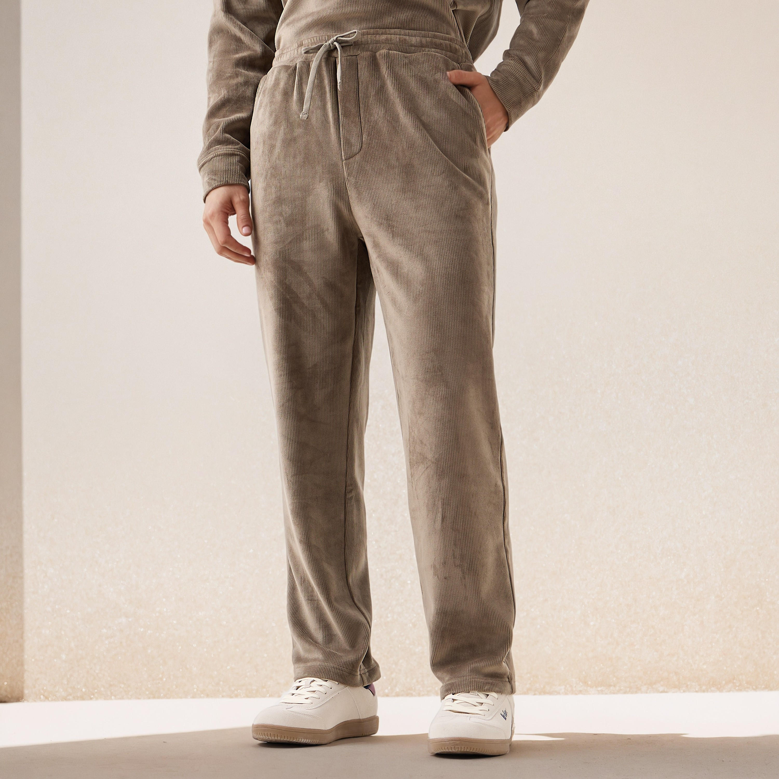 Iconic Regular Fit Corduroy Flexi Waist Pants with Pockets-men-clothing-bottoms-trousersandchinos-trousers-image-1
