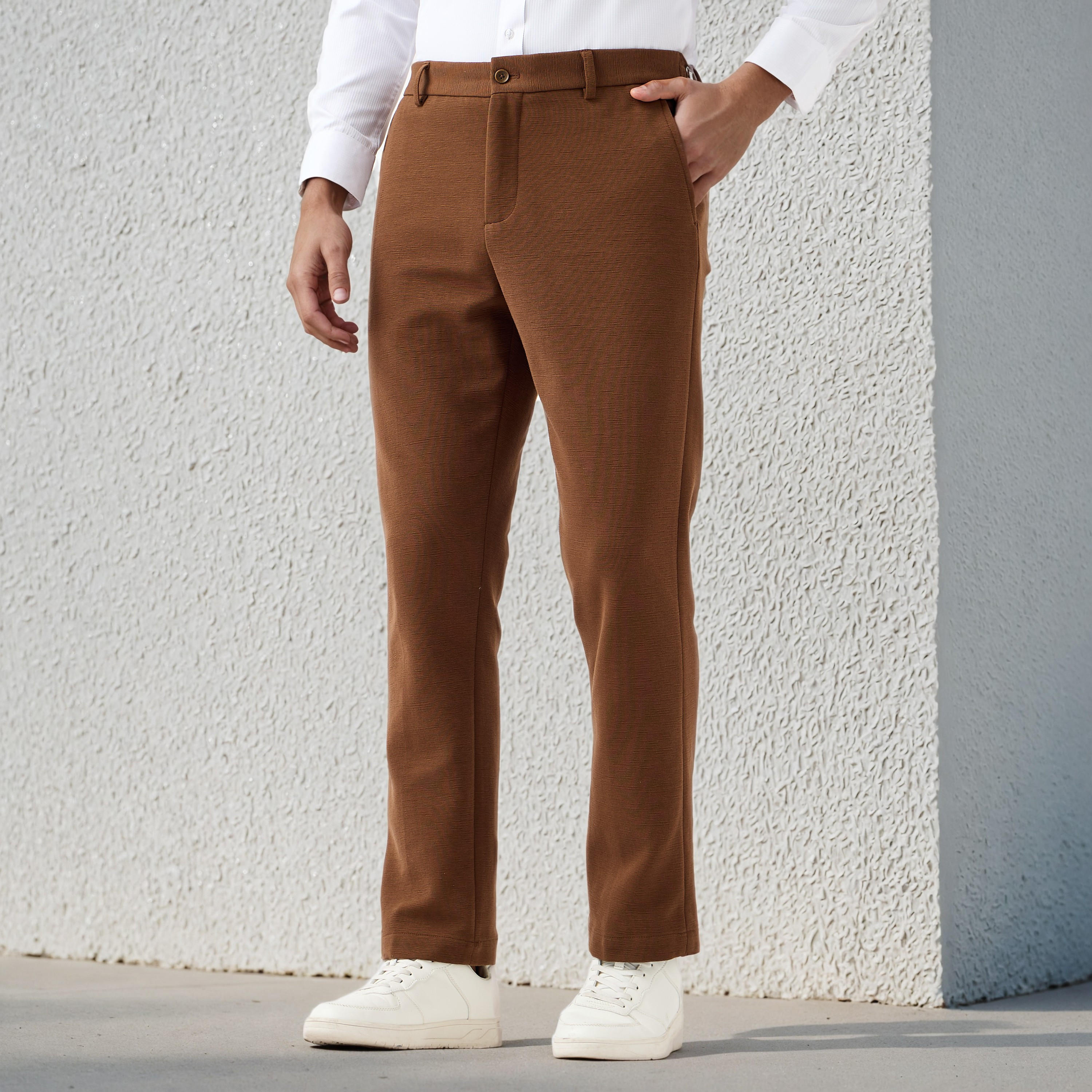 بنطلون رسمي بقصة عادية للرجال من أيكونيك-men-clothing-bottoms-trousersandchinos-trousers-image-1