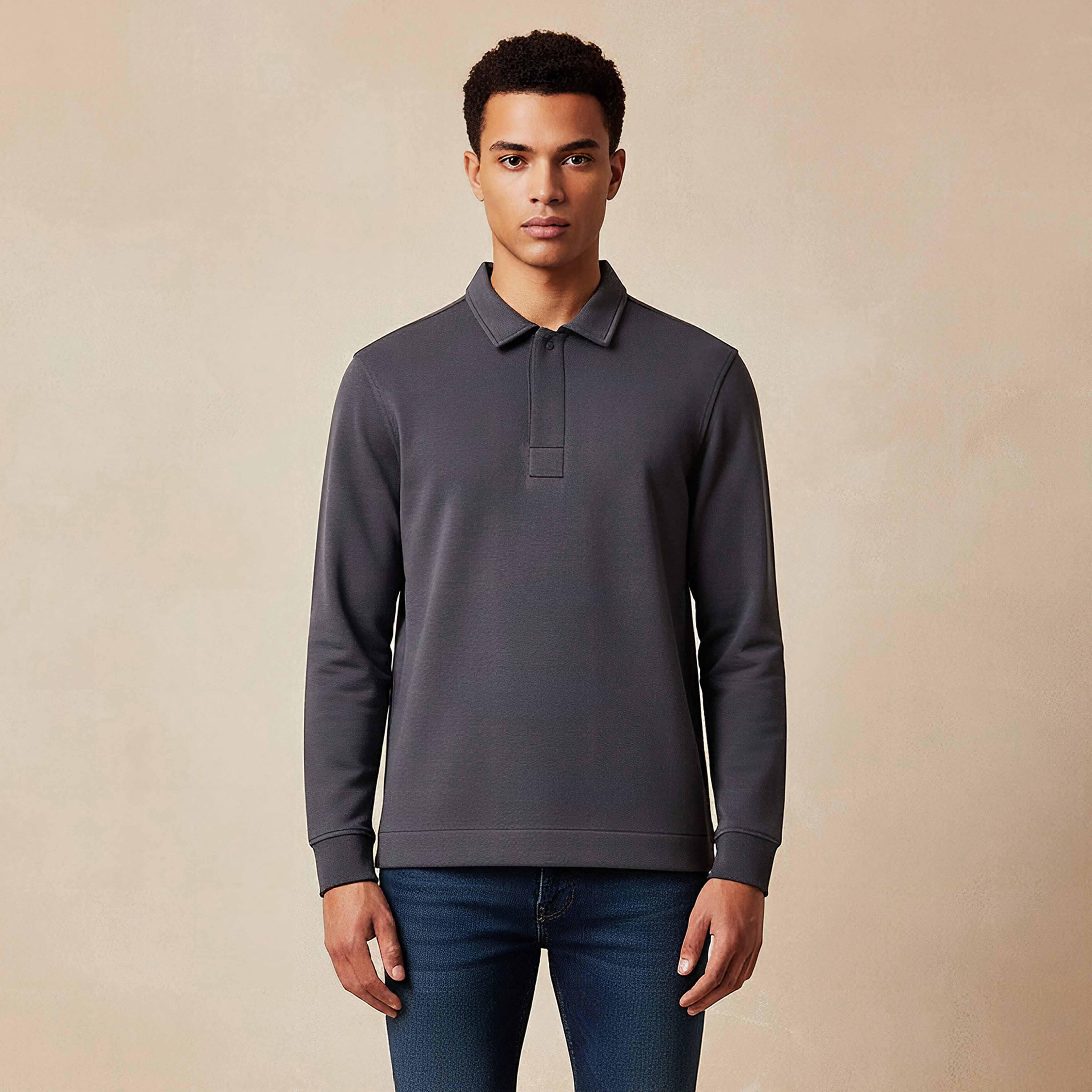 Iconic Textured Polo Collar Sweater with Long Sleeves-men-clothing-sweatersandpullovers-image-1