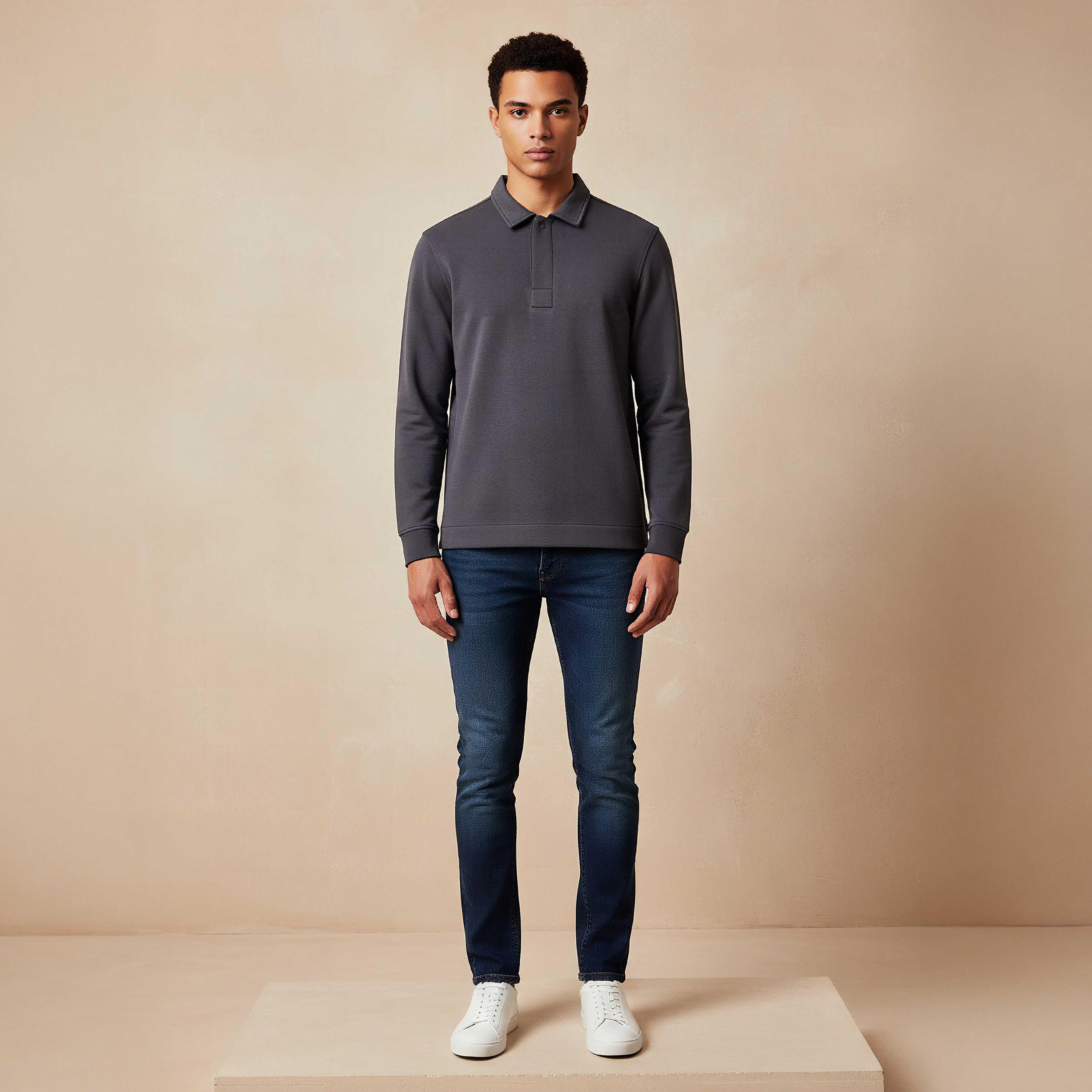 Iconic Textured Polo Collar Sweater with Long Sleeves-men-clothing-sweatersandpullovers-image-2