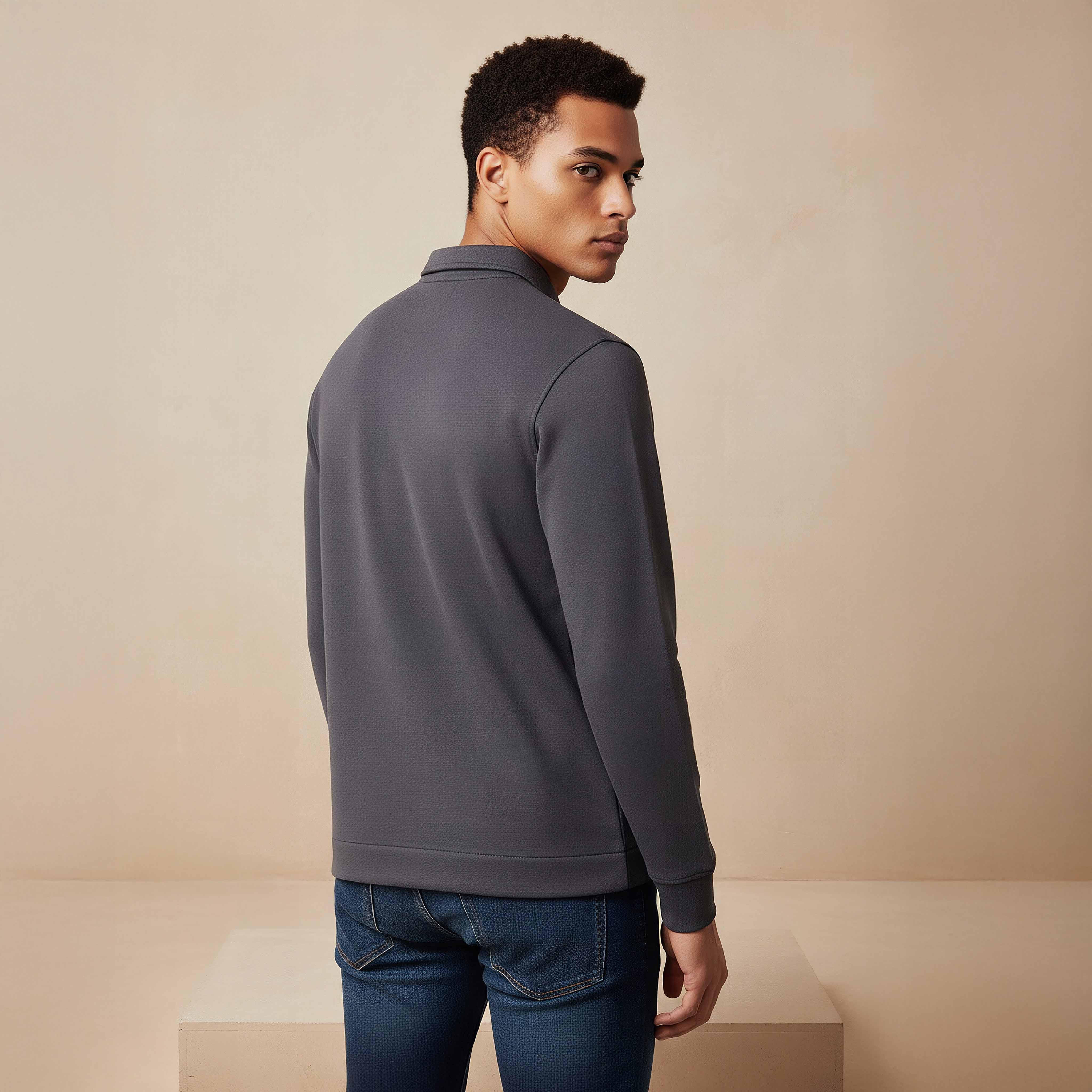 Iconic Textured Polo Collar Sweater with Long Sleeves-men-clothing-sweatersandpullovers-image-3