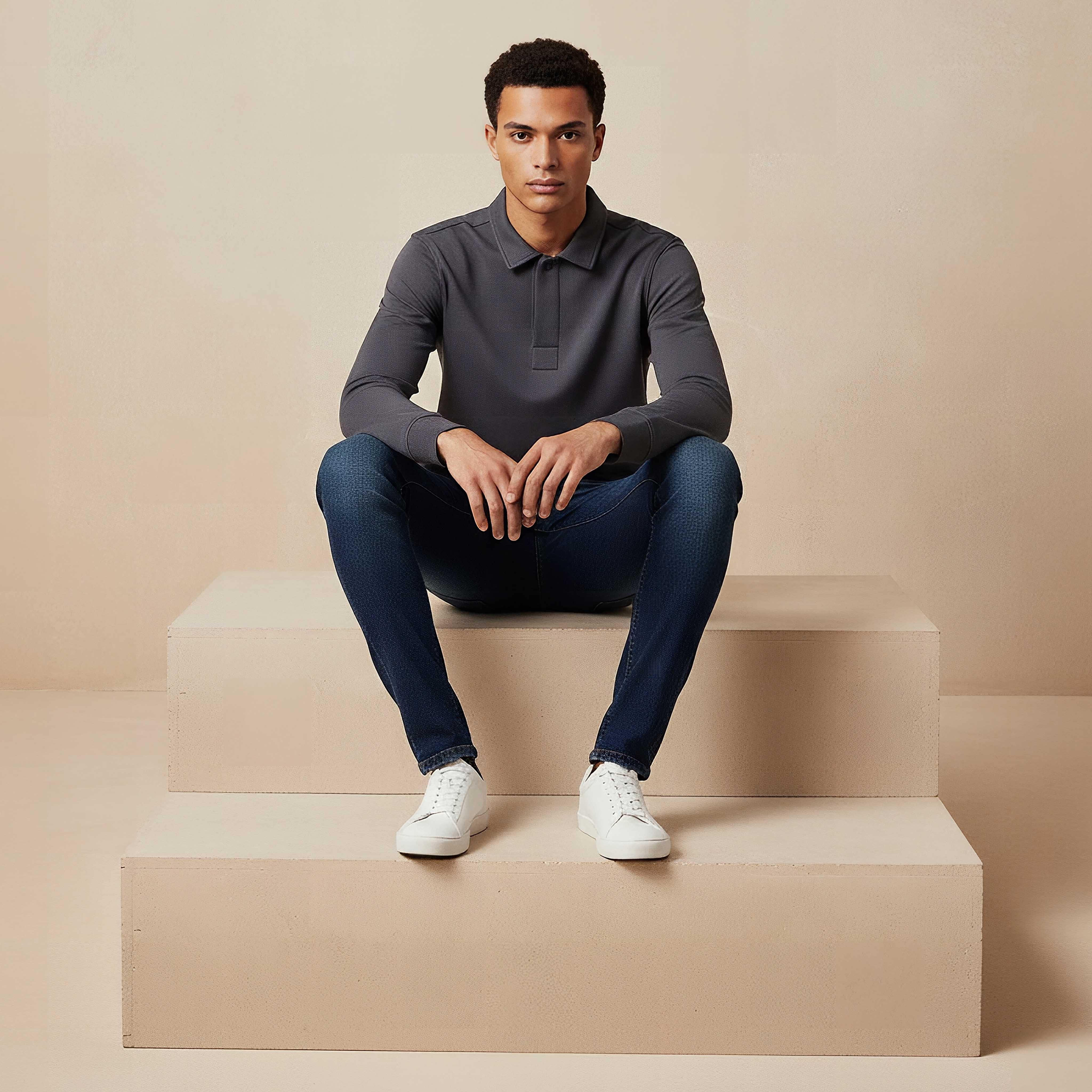 Iconic Textured Polo Collar Sweater with Long Sleeves-men-clothing-sweatersandpullovers-image-5