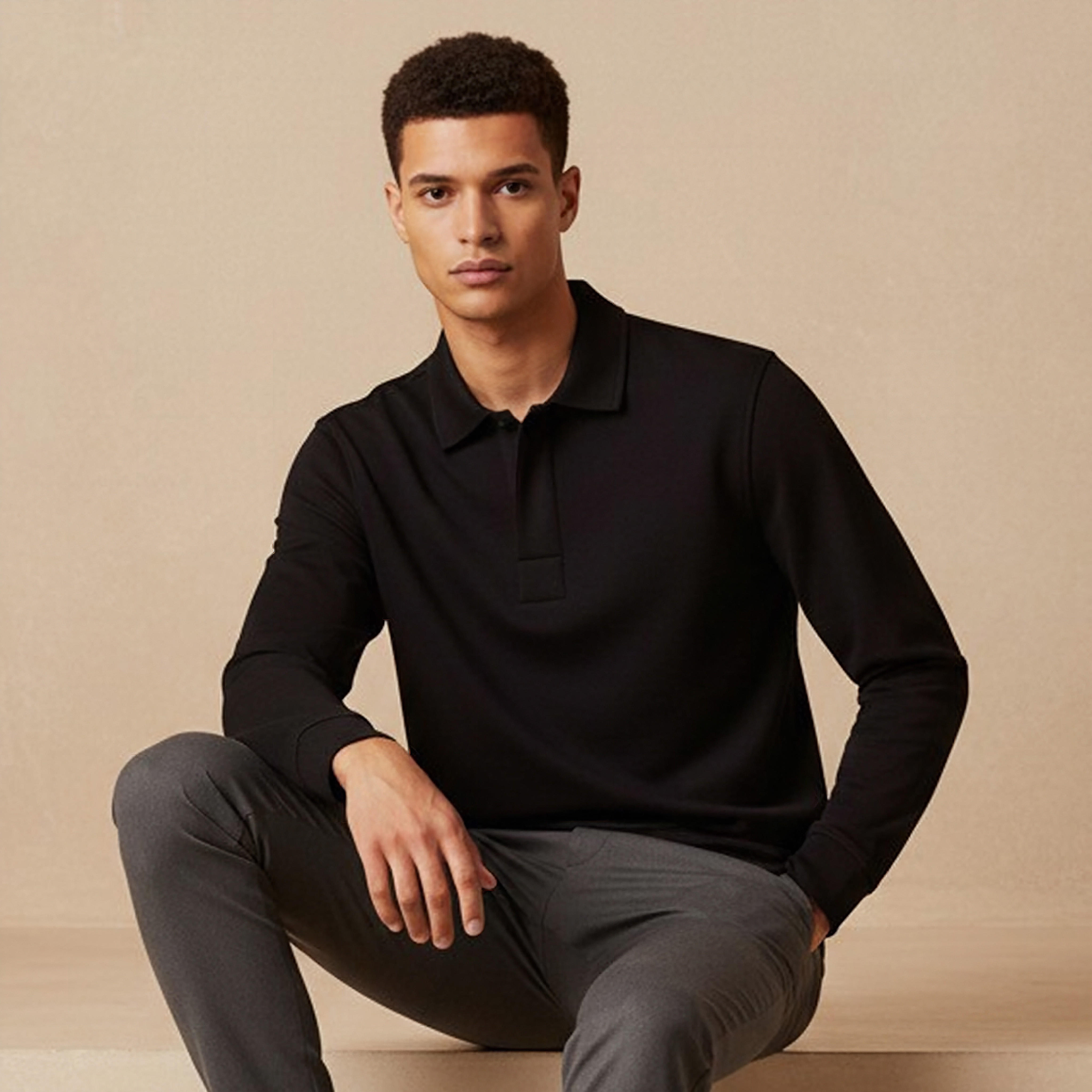 كنزة بارزة الملمس بياقة بولو وأكمام طويلة من آيكونيك-men-clothing-sweatersandpullovers-image-1