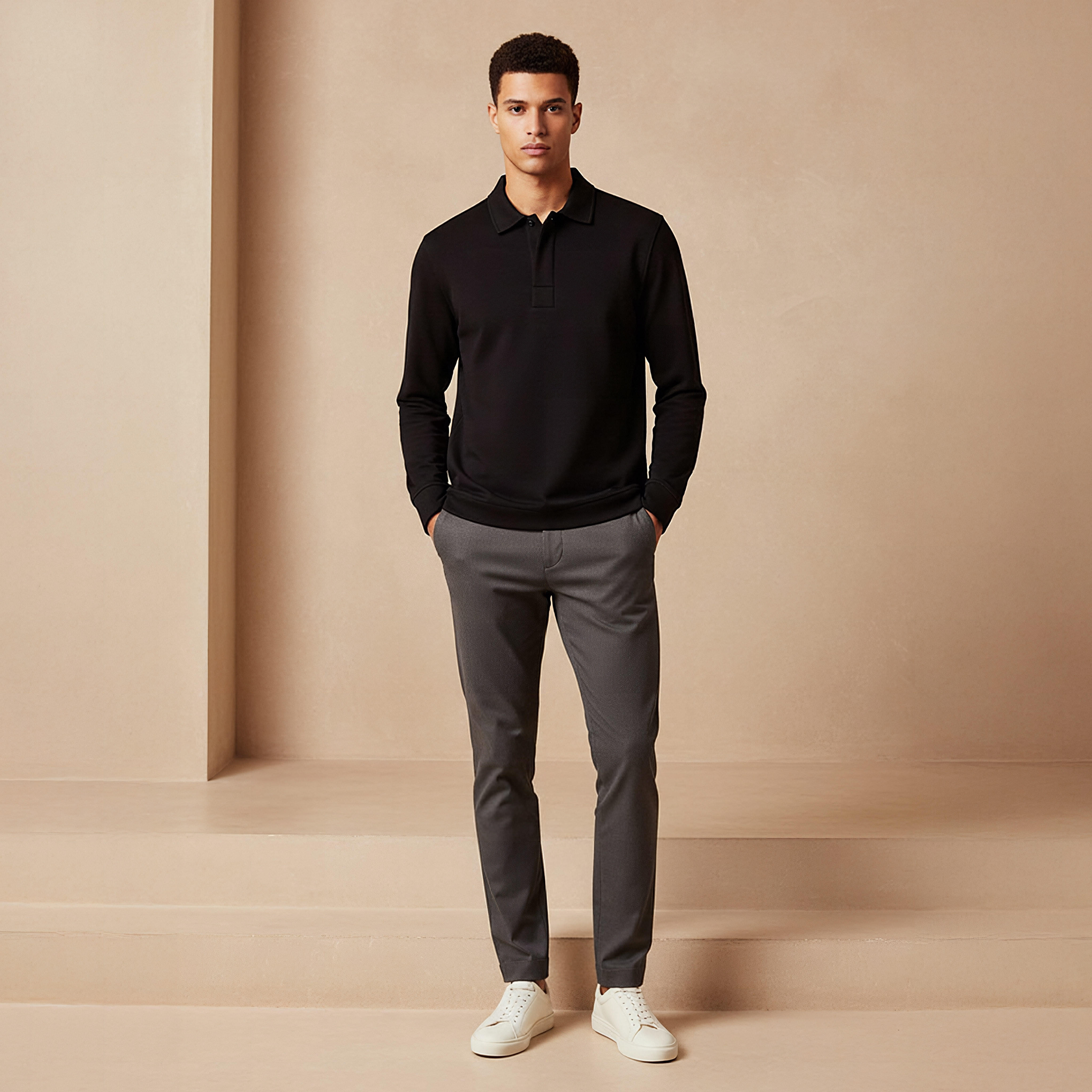 كنزة بارزة الملمس بياقة بولو وأكمام طويلة من آيكونيك-men-clothing-sweatersandpullovers-image-2