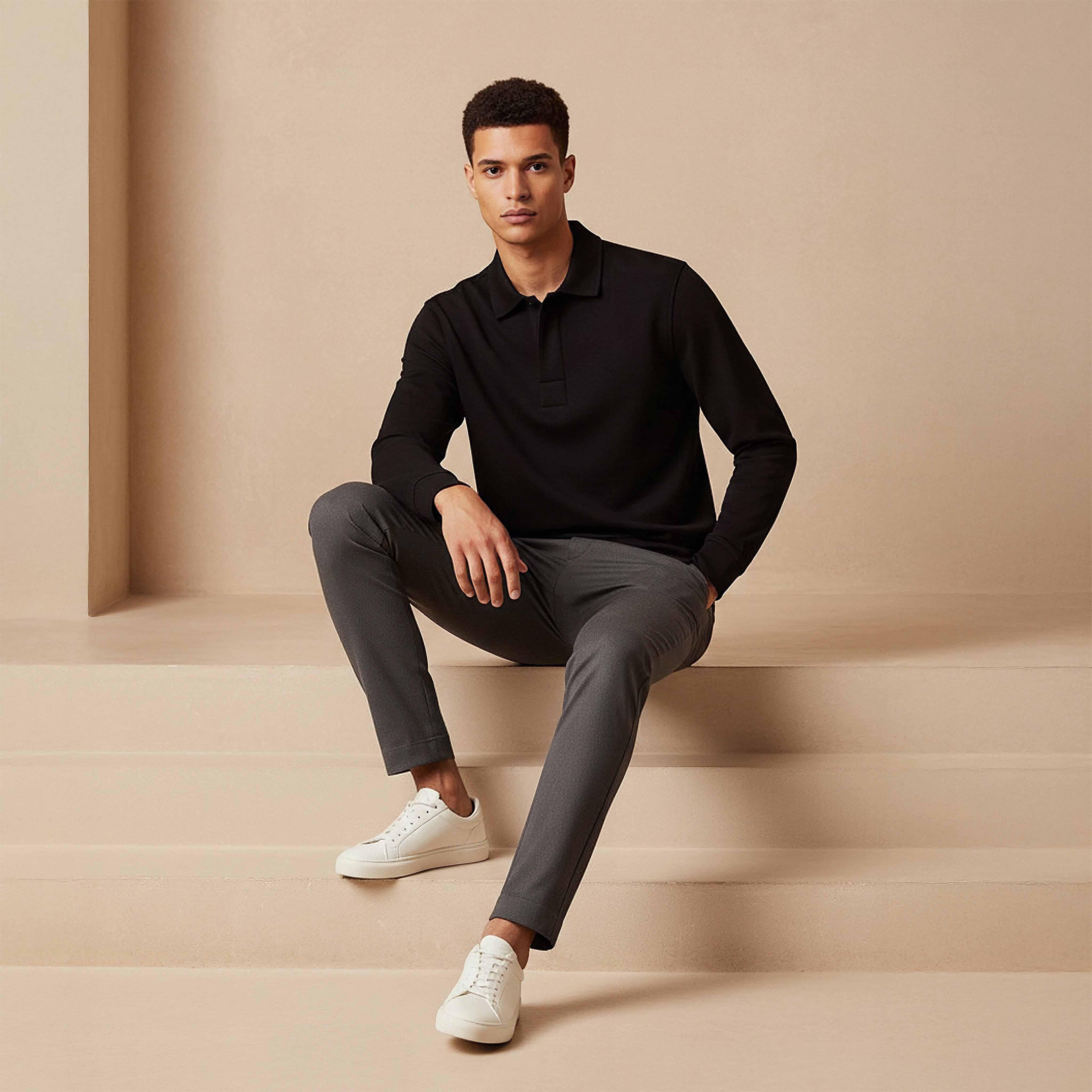 كنزة بارزة الملمس بياقة بولو وأكمام طويلة من آيكونيك-men-clothing-sweatersandpullovers-image-5