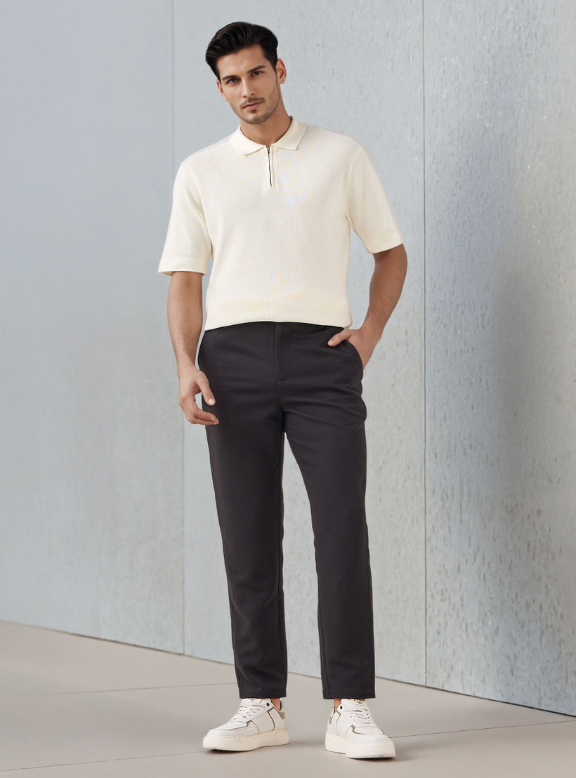 بنطلون رسمي رجالي بقصة ضيقة وخصر مرن من آيكونيك-men-clothing-trousersandchinos-trousers-image-2