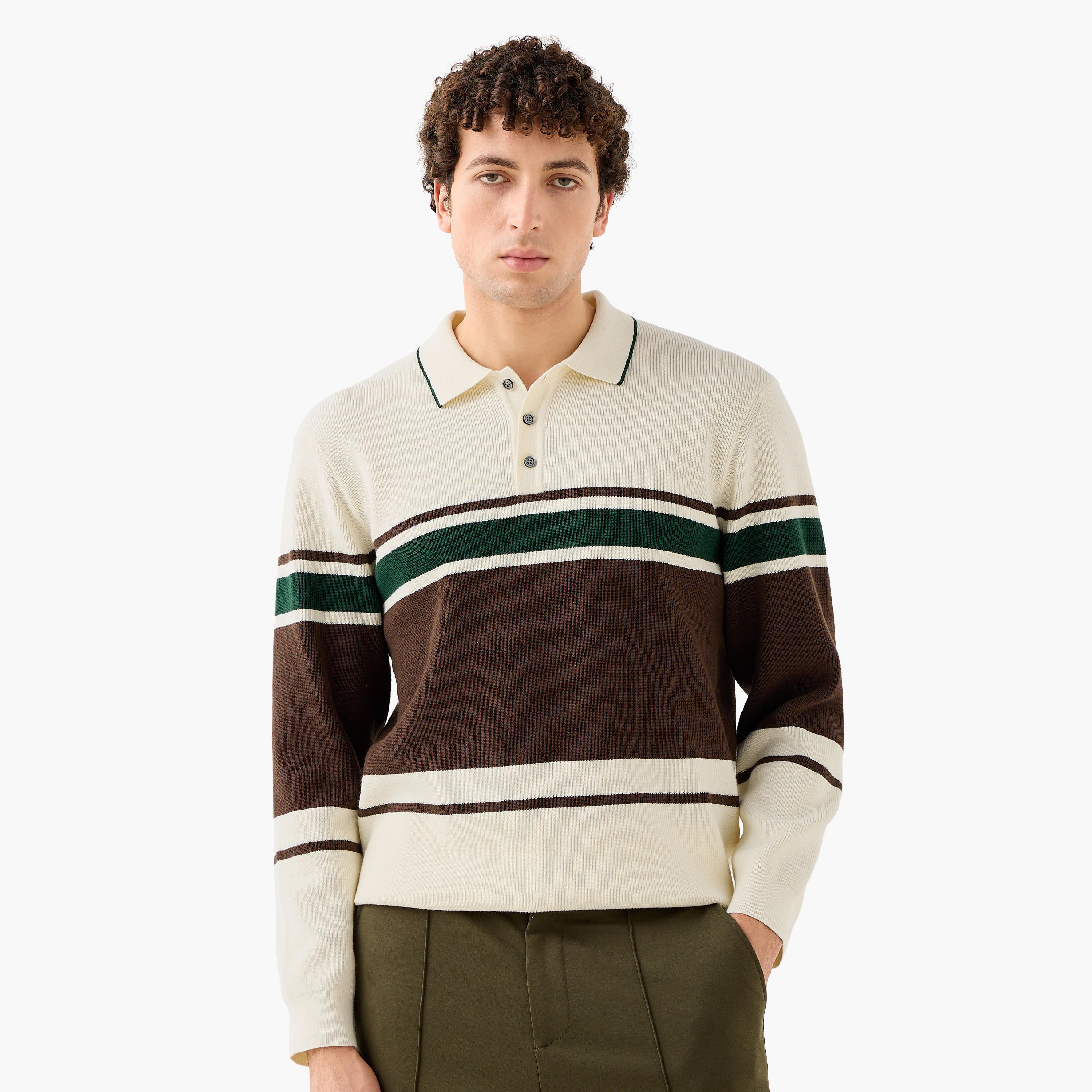 سويت شيرت مقلم بياقة بأكمام طويلة من آيكونيك-men-winterwear-hoodiesandsweatshirts-image-1