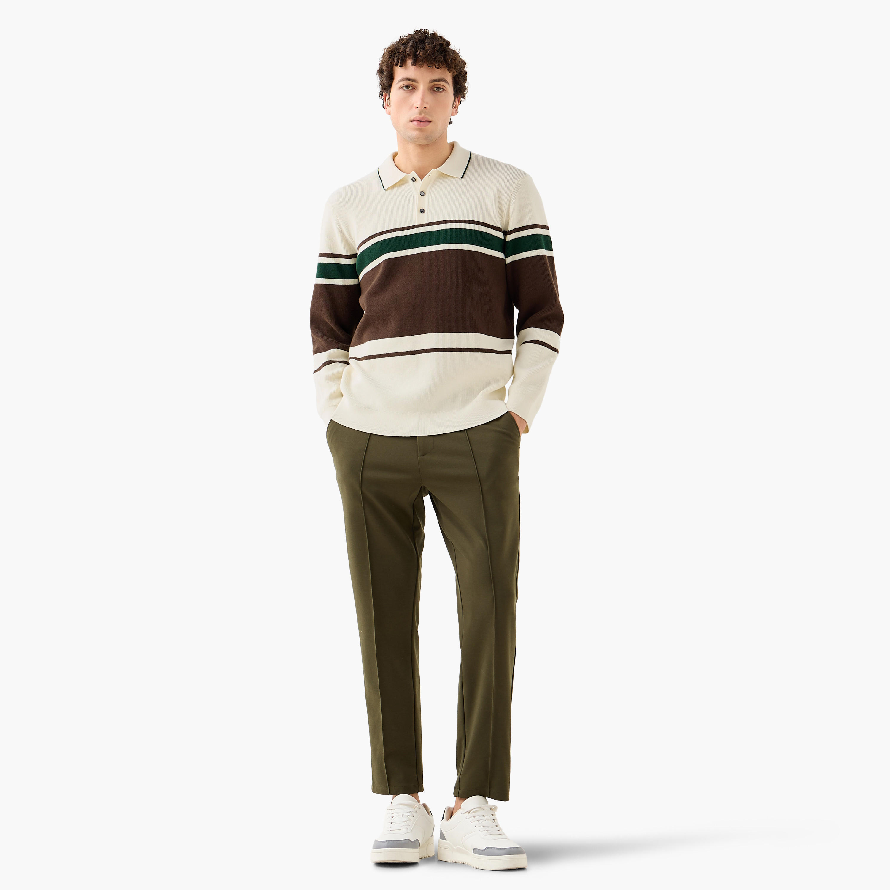 سويت شيرت مقلم بياقة بأكمام طويلة من آيكونيك-men-winterwear-hoodiesandsweatshirts-image-2