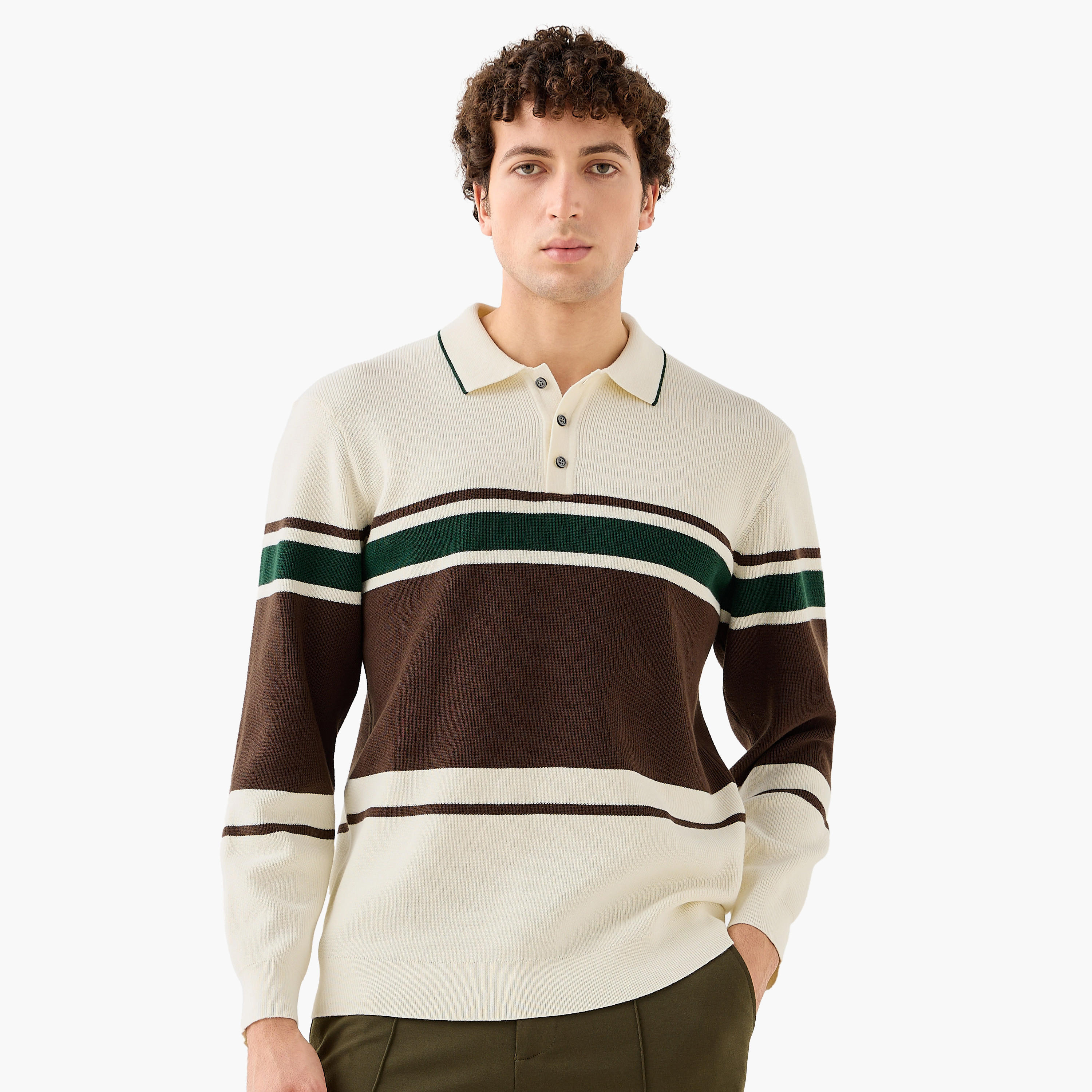 سويت شيرت مقلم بياقة بأكمام طويلة من آيكونيك-men-winterwear-hoodiesandsweatshirts-image-6
