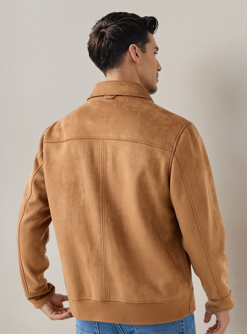 Iconic Men Regular Fit Zip Through Biker Jacket-men-clothing-jacketsandblazers-jackets-image-3