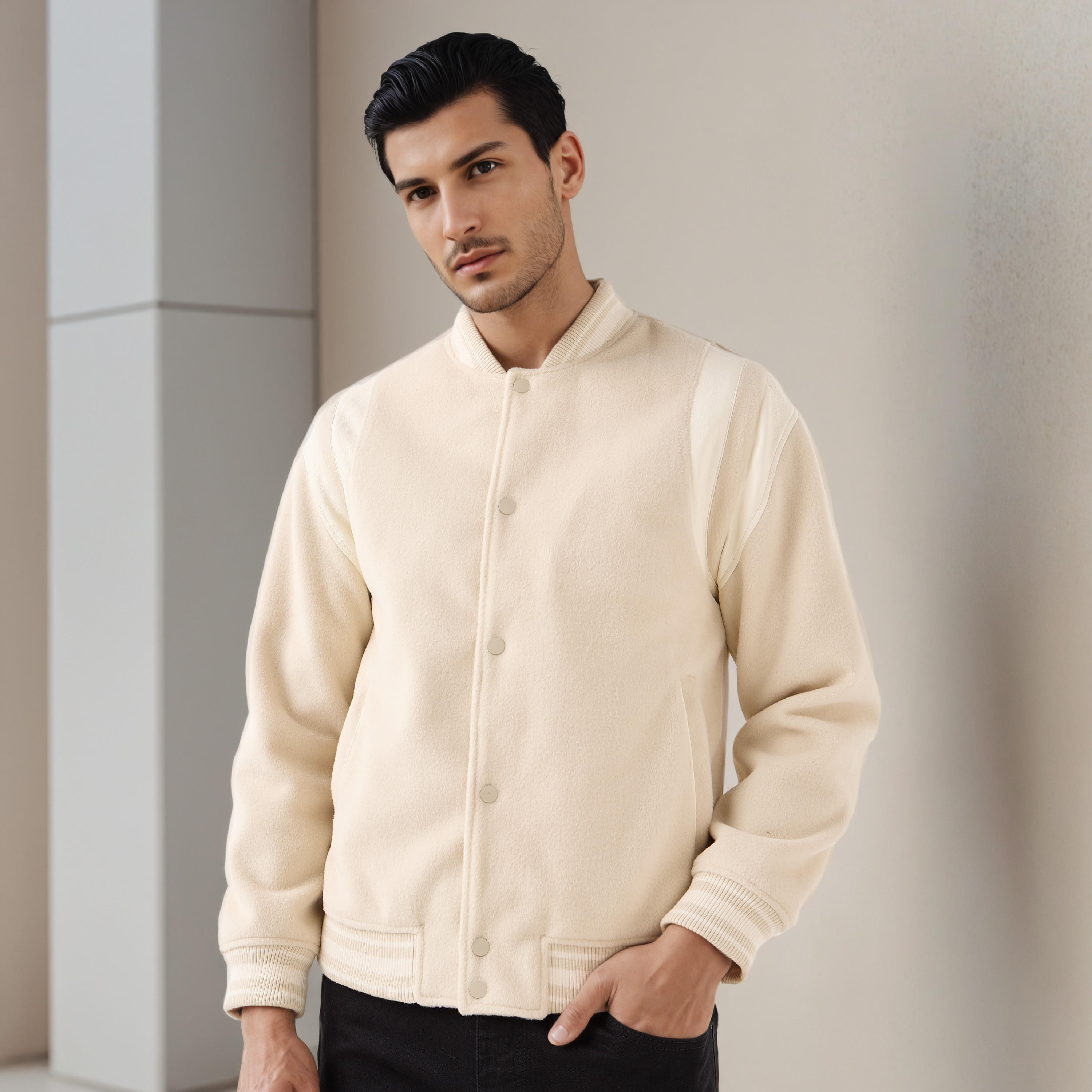 Iconic Men Regular Fit Mandarin Collar Bomber Jacket-men-clothing-jacketsandblazers-jackets-image-3