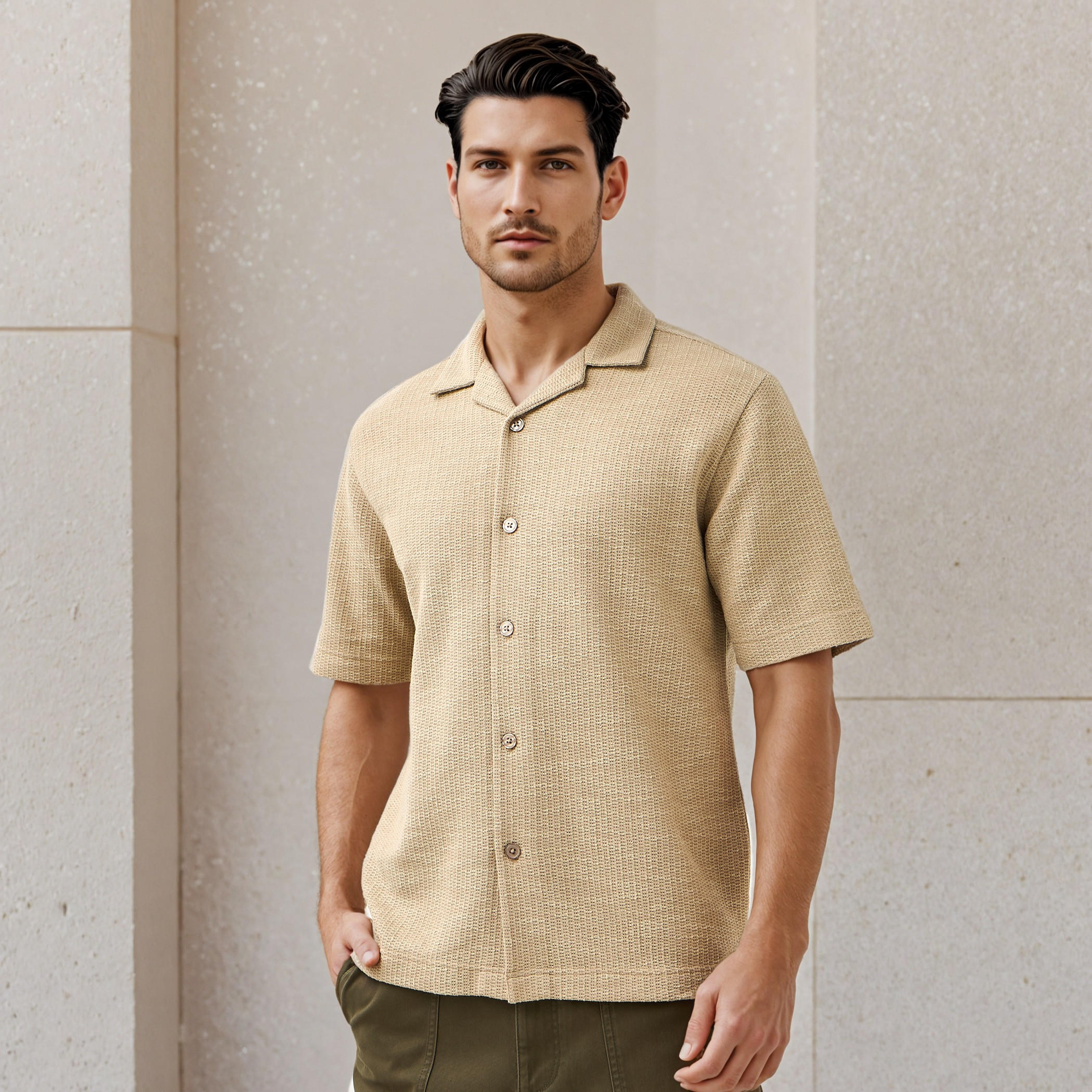 Iconic Regular Fit Honeycomb Textured Resort Shirt-men-clothing-shirts-image-1