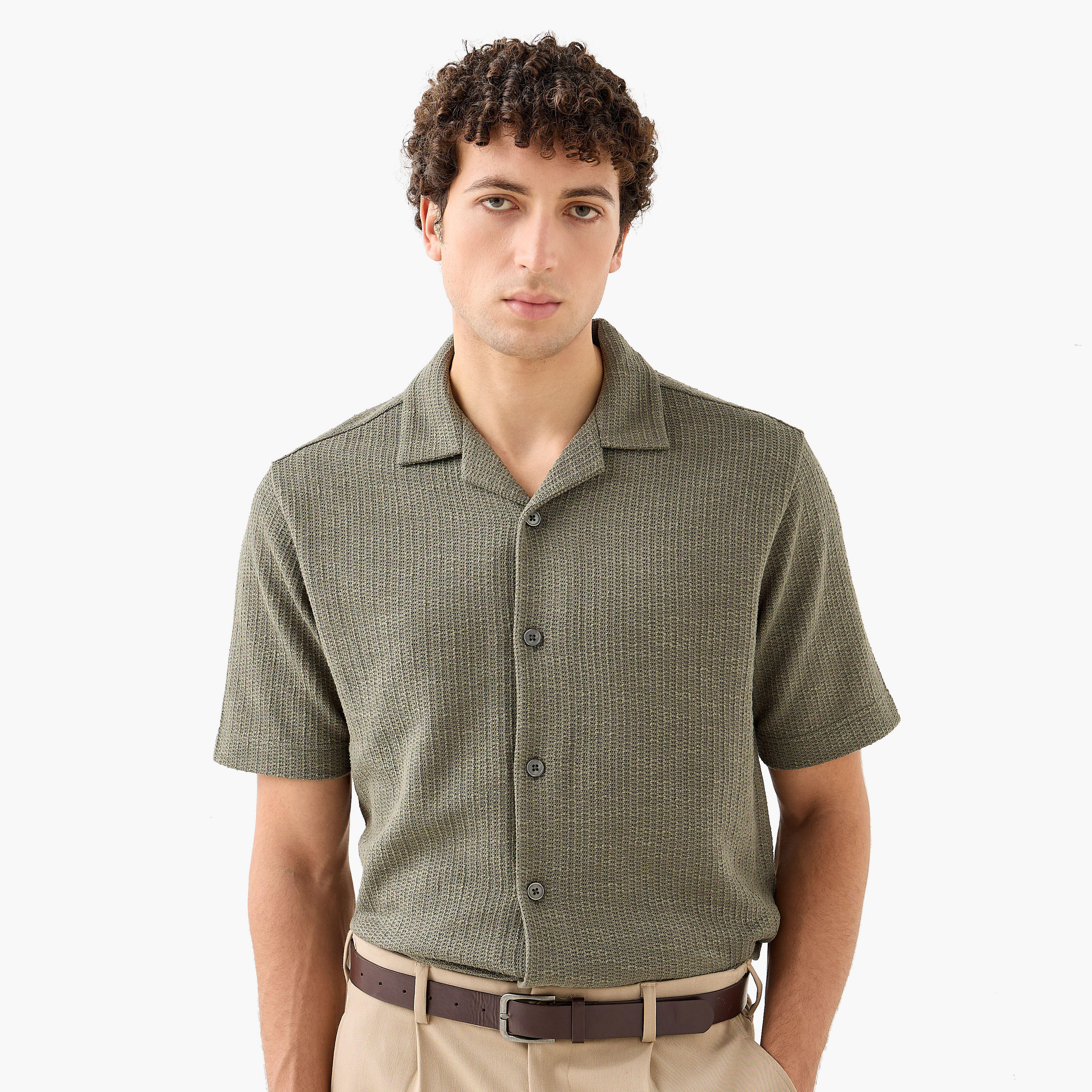 Iconic Regular Fit Honeycomb Textured Resort Shirt-men-clothing-shirts-image-6