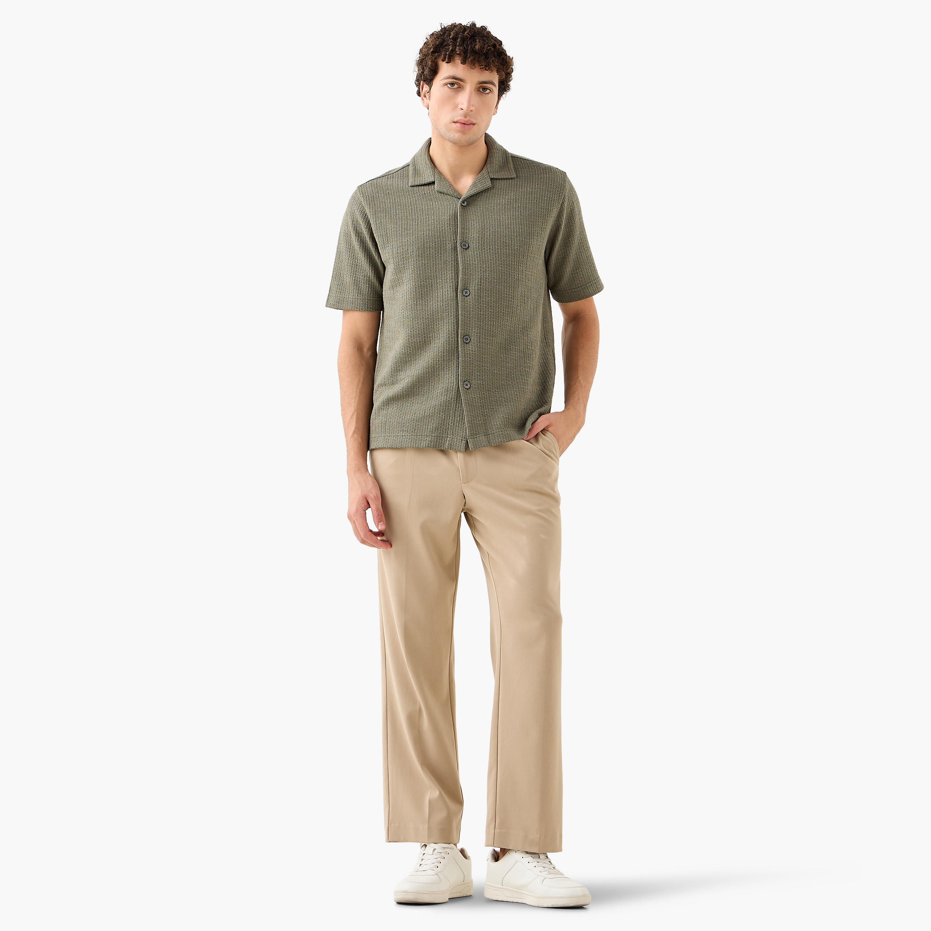 Iconic Regular Fit Honeycomb Textured Resort Shirt-men-clothing-shirts-image-2
