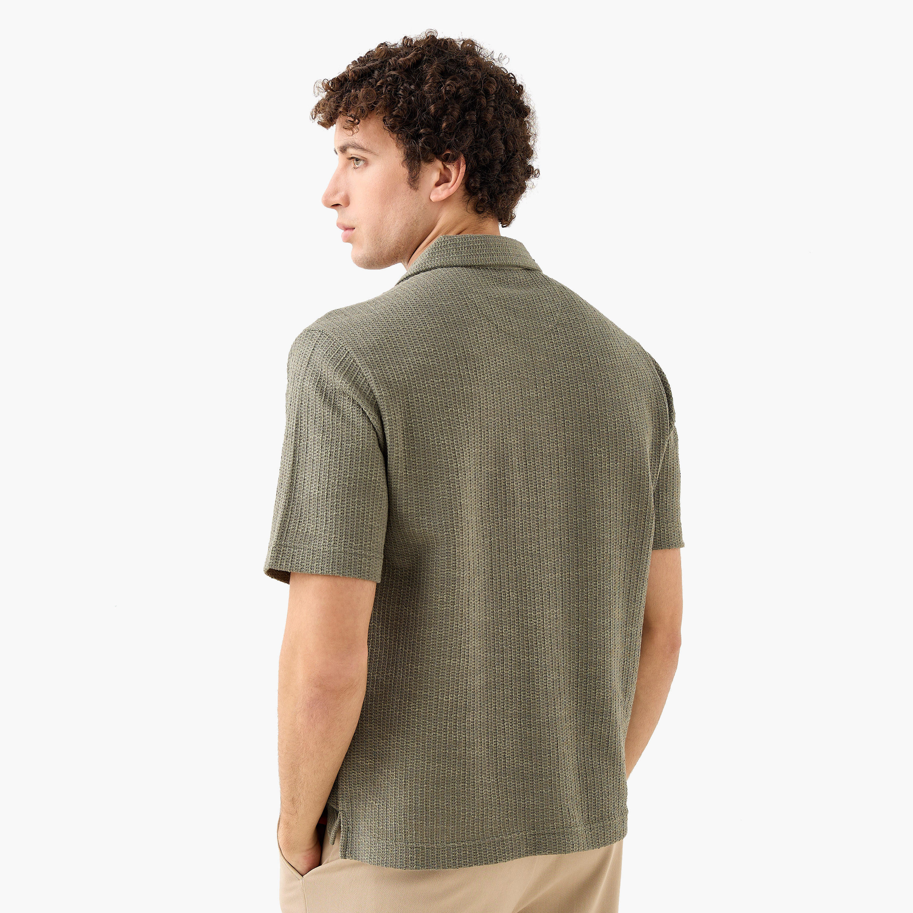 Iconic Regular Fit Honeycomb Textured Resort Shirt-men-clothing-shirts-image-3