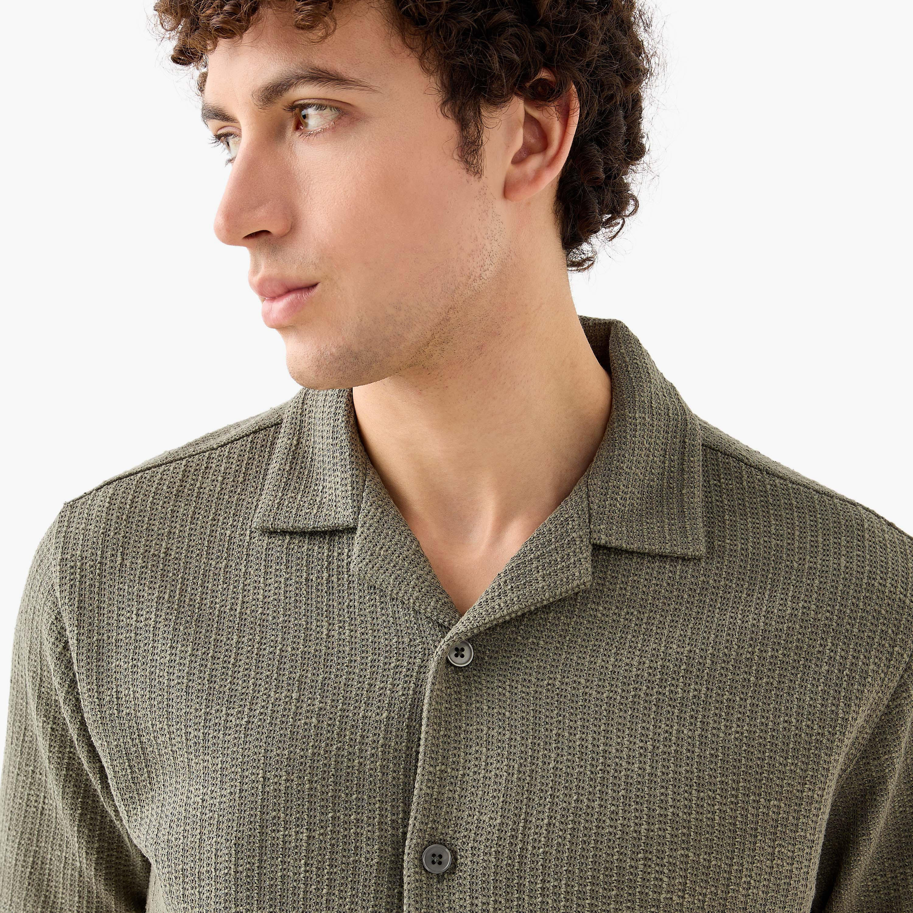 Iconic Regular Fit Honeycomb Textured Resort Shirt-men-clothing-shirts-image-4