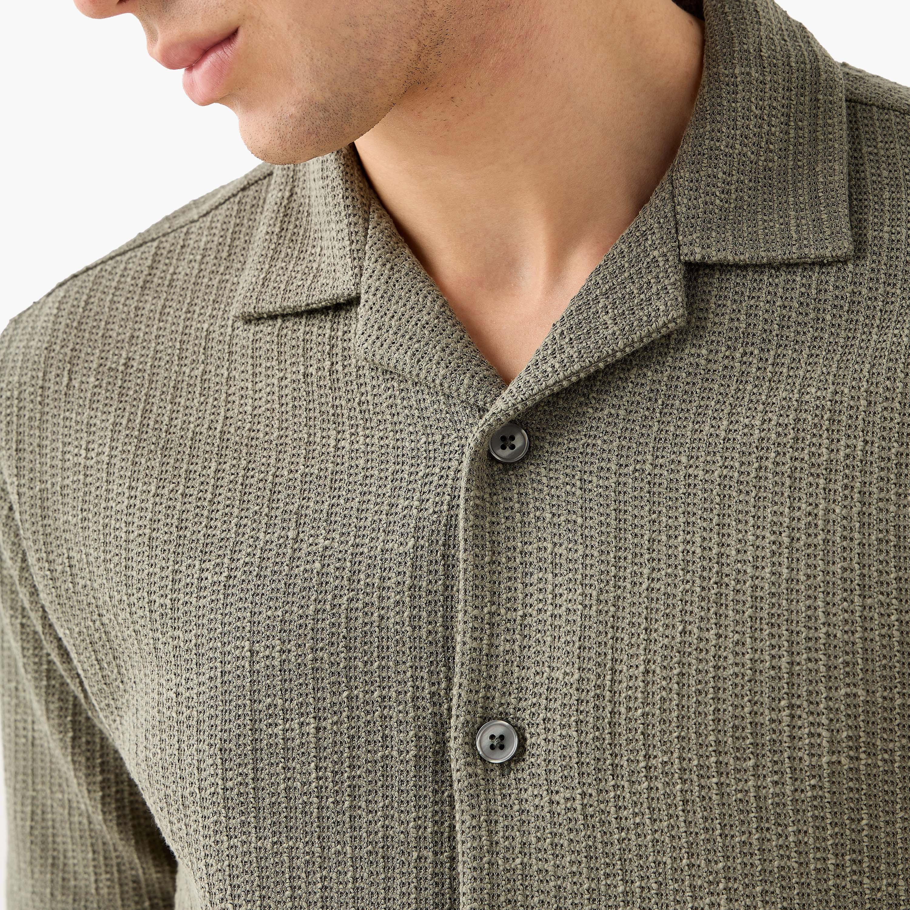 Iconic Regular Fit Honeycomb Textured Resort Shirt-men-clothing-shirts-image-5