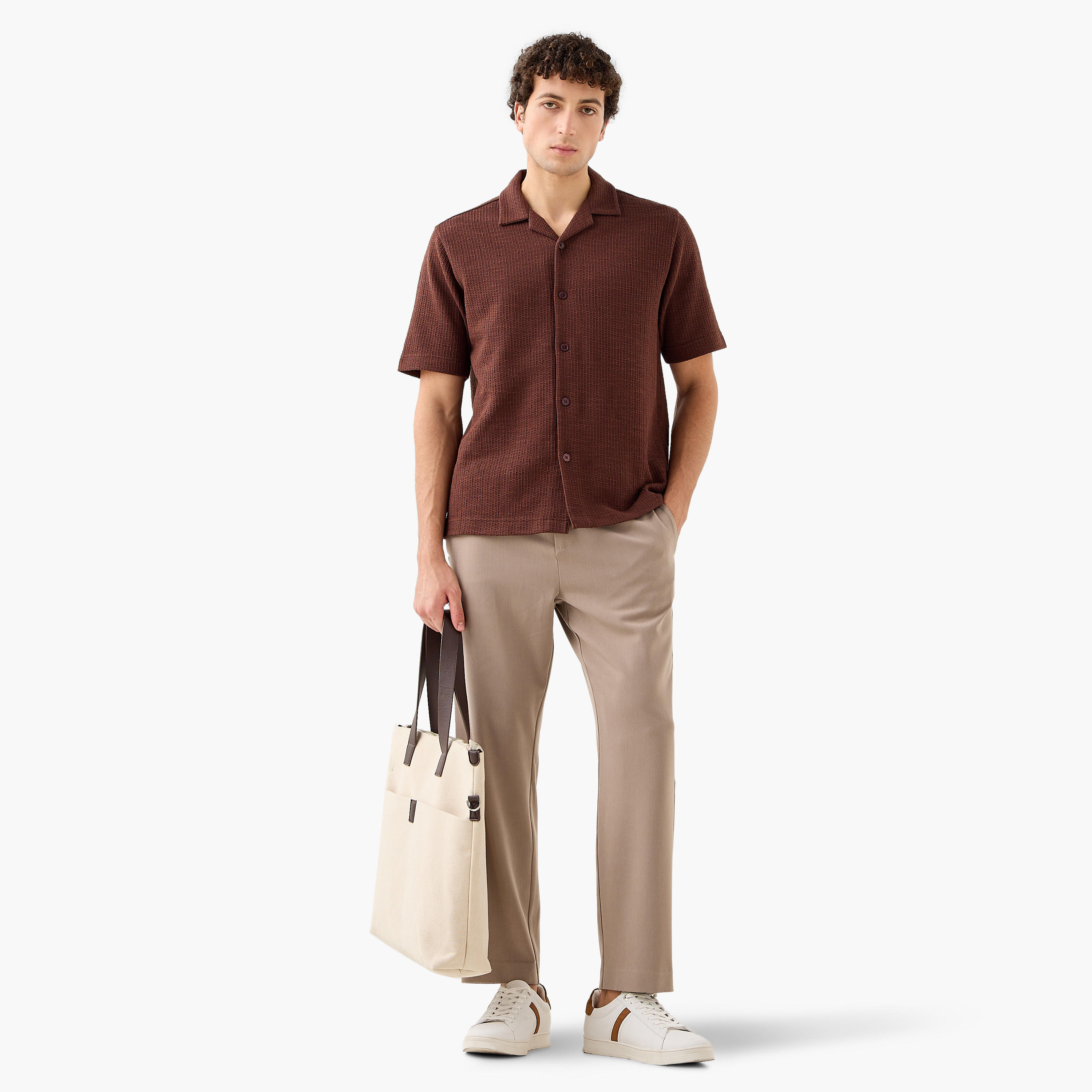 Iconic Regular Fit Honeycomb Textured Resort Shirt-men-clothing-shirts-image-2