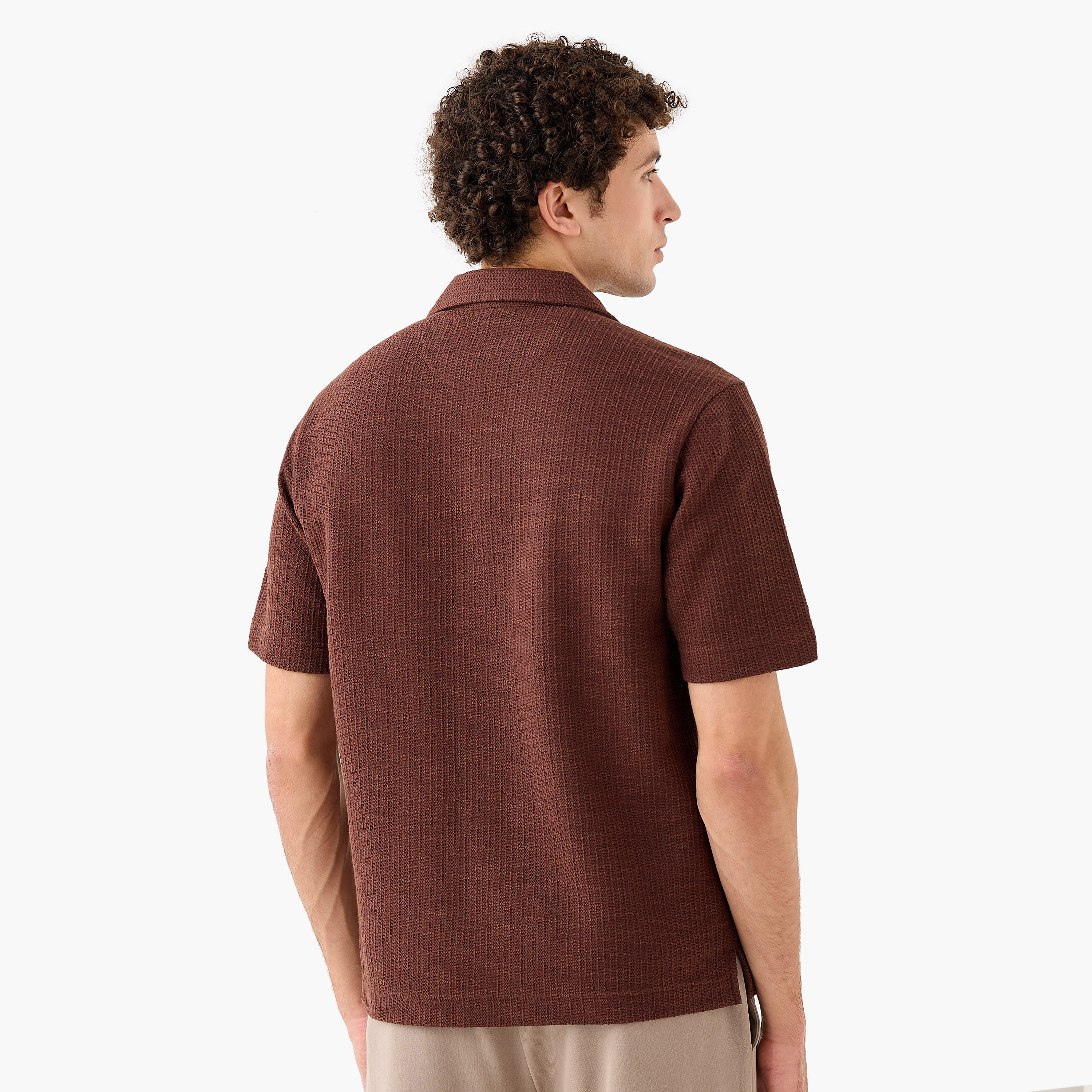 Iconic Regular Fit Honeycomb Textured Resort Shirt-men-clothing-shirts-image-3