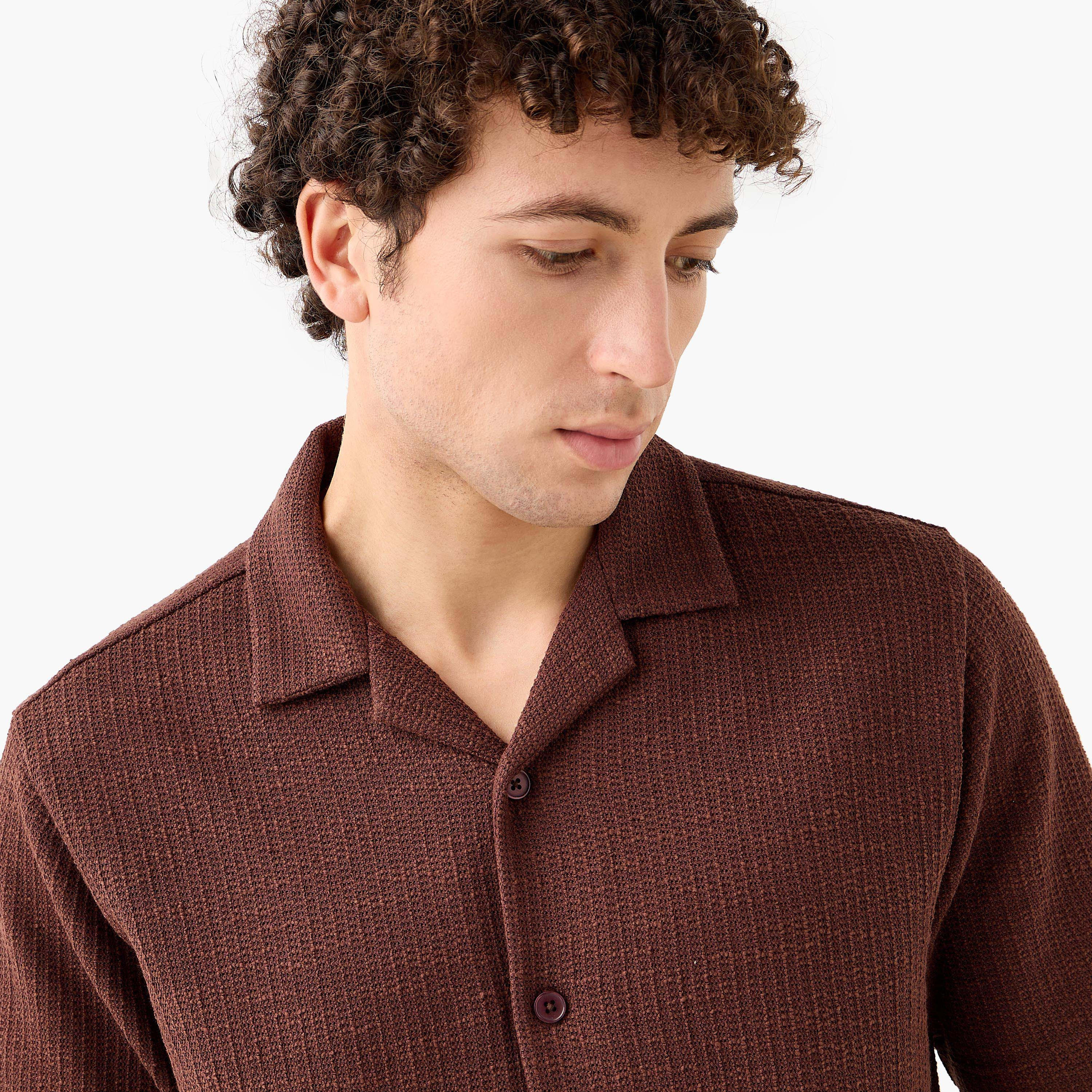 Iconic Regular Fit Honeycomb Textured Resort Shirt-men-clothing-shirts-image-4