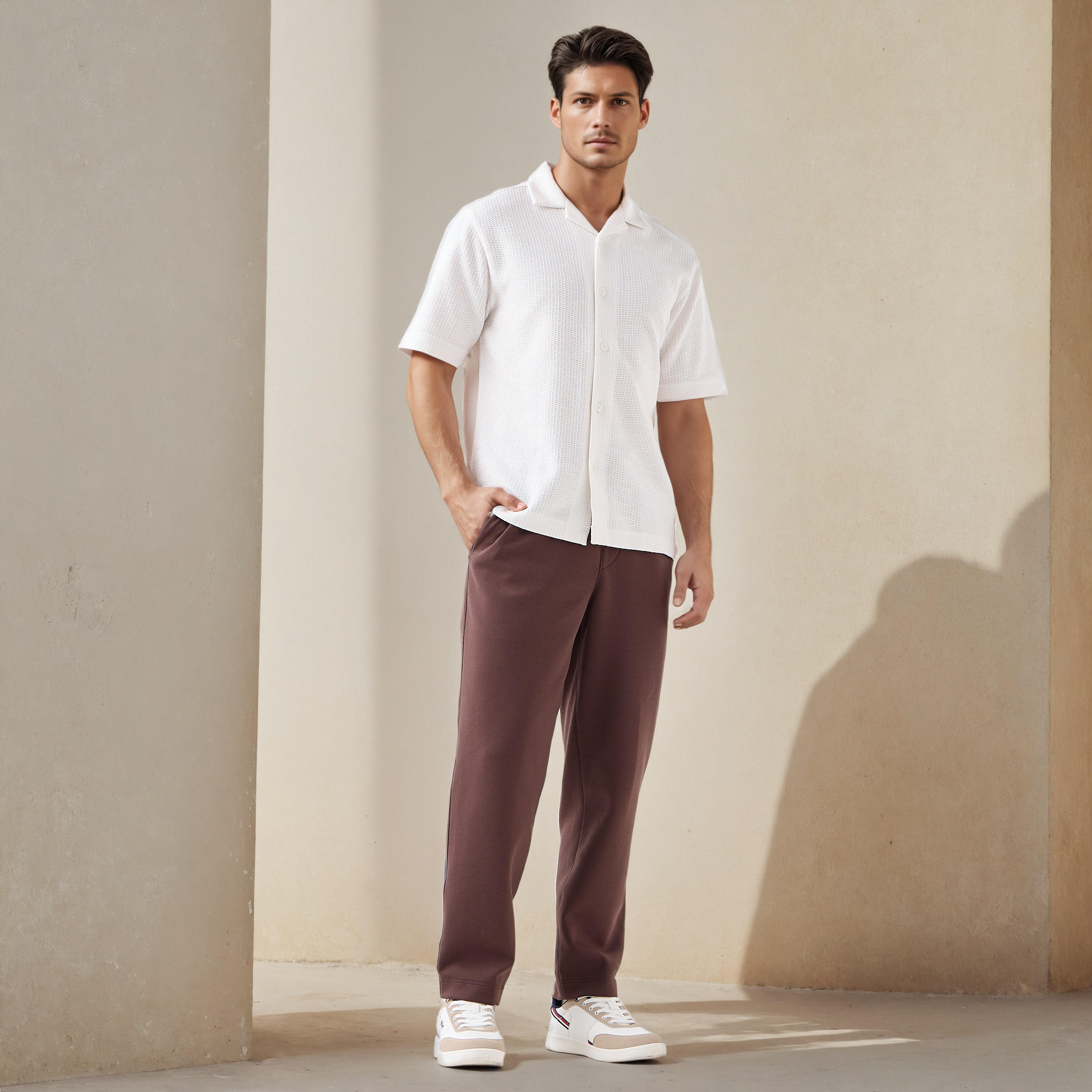 قميص منتجع هونيكومب بارز الملمس بقصة عادية من آيكونيك-men-clothing-shirts-image-2