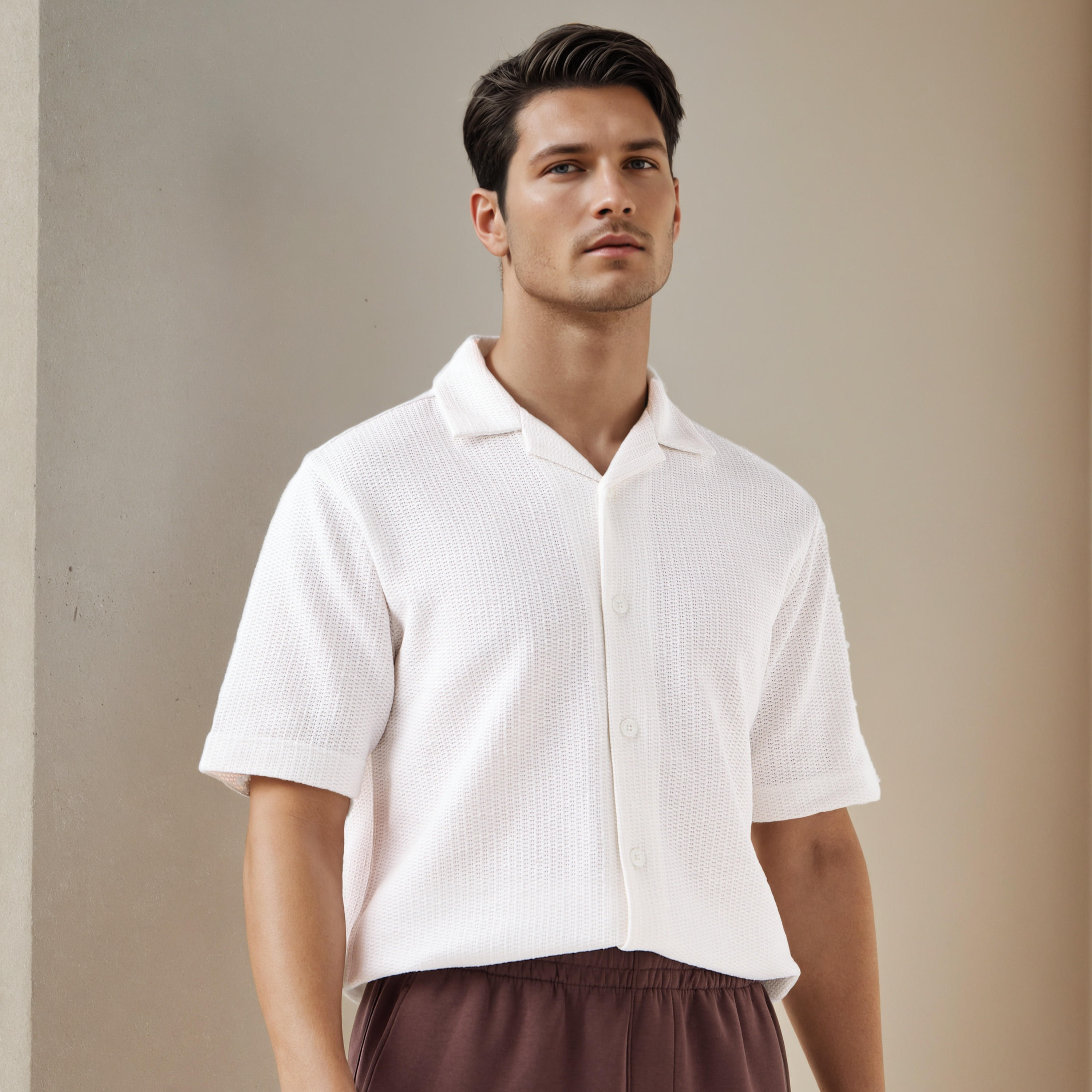 قميص منتجع هونيكومب بارز الملمس بقصة عادية من آيكونيك-men-clothing-shirts-image-6