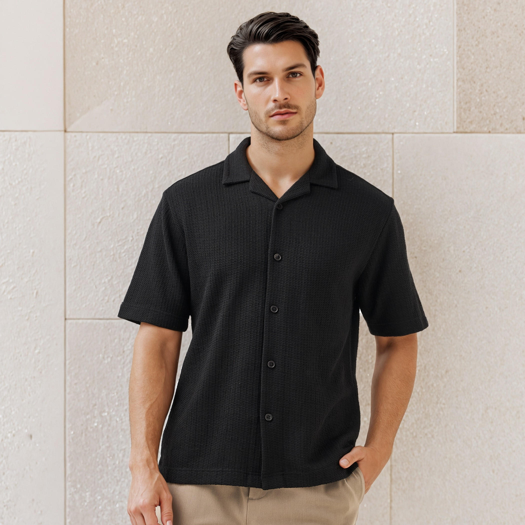 قميص منتجع هونيكومب بارز الملمس بقصة عادية من آيكونيك-men-clothing-shirts-image-1