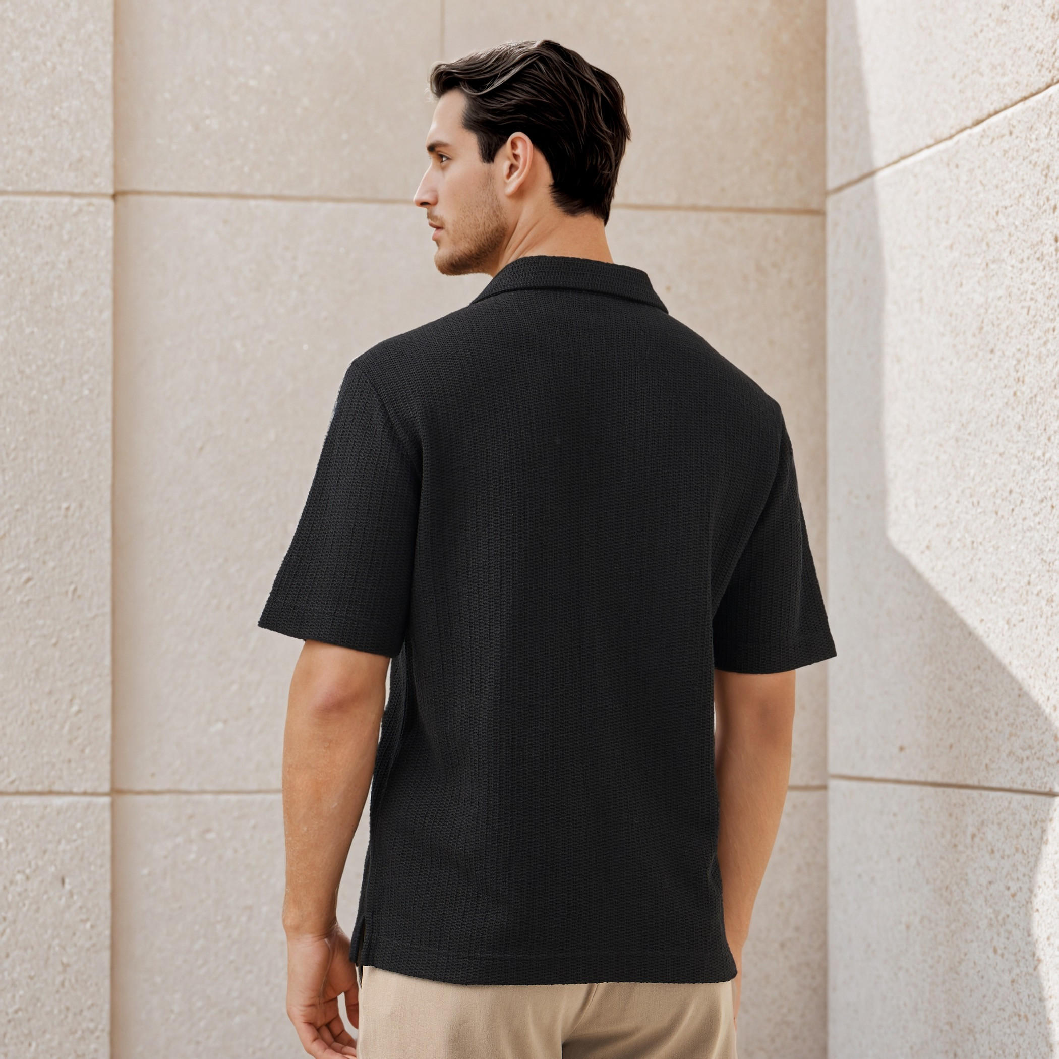 Iconic Regular Fit Honeycomb Textured Resort Shirt-men-clothing-shirts-image-3