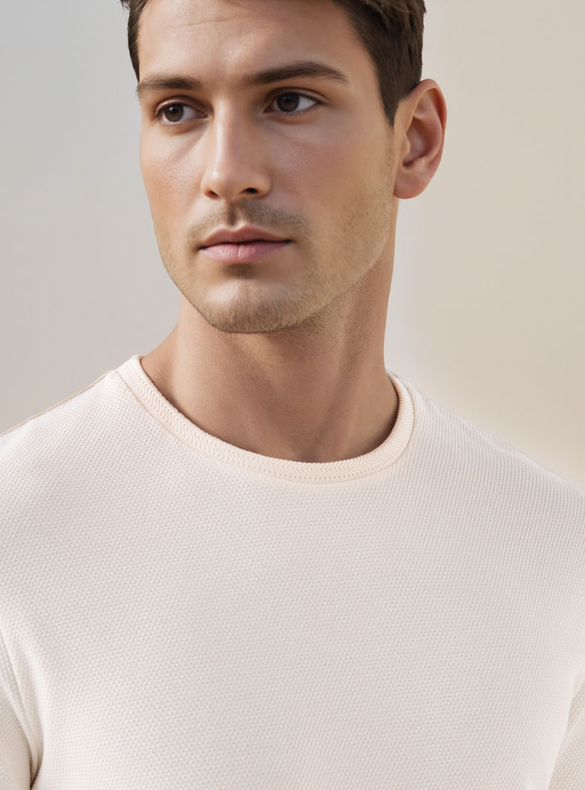 تيشيرت بارز الملمس بياقة ضيقة من آيكونيك-men-clothing-tshirtsandpolos-tshirts-image-5