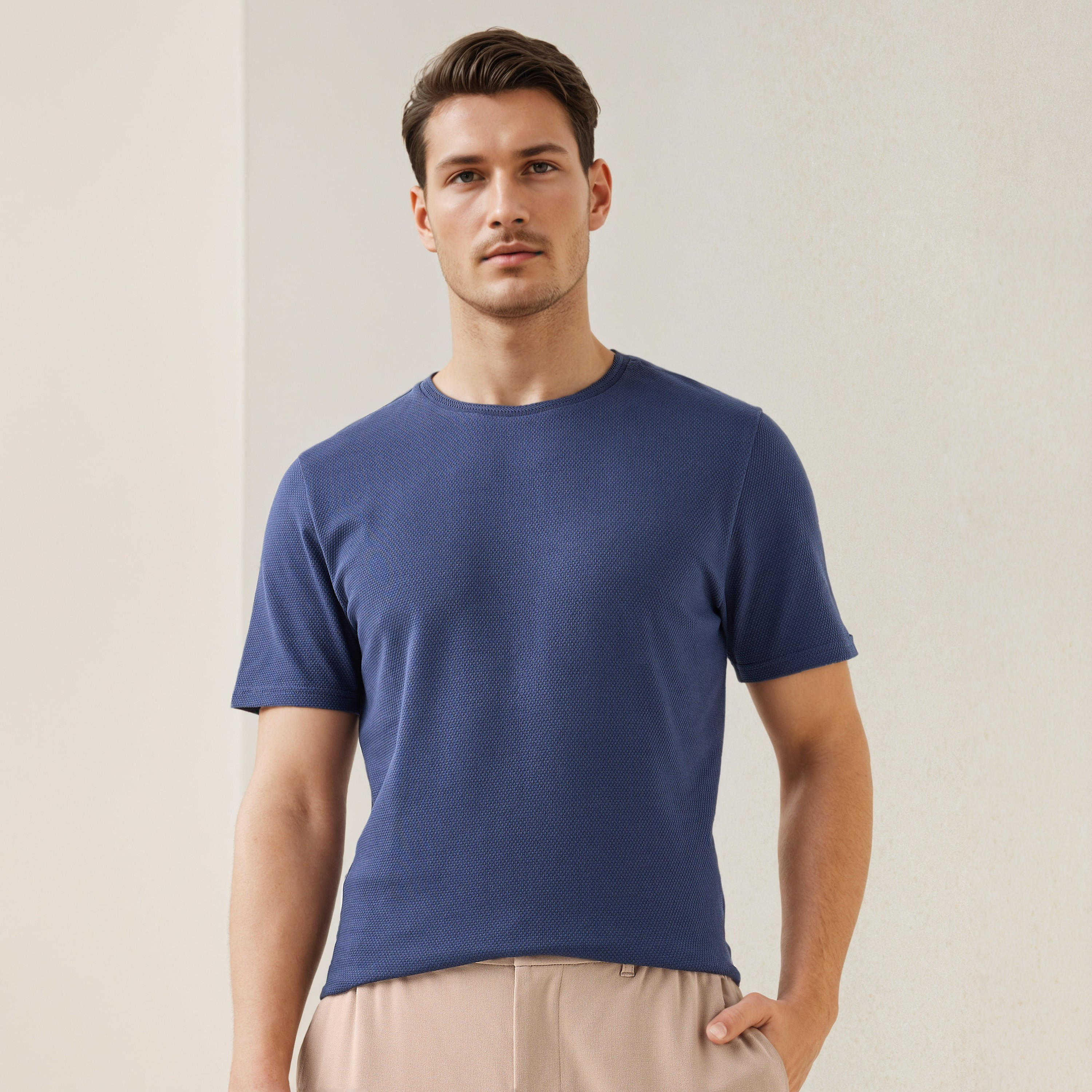 Iconic Popcorn Textured T-shirt with Crew Neck-men-clothing-tshirtsandpolos-tshirts-image-1