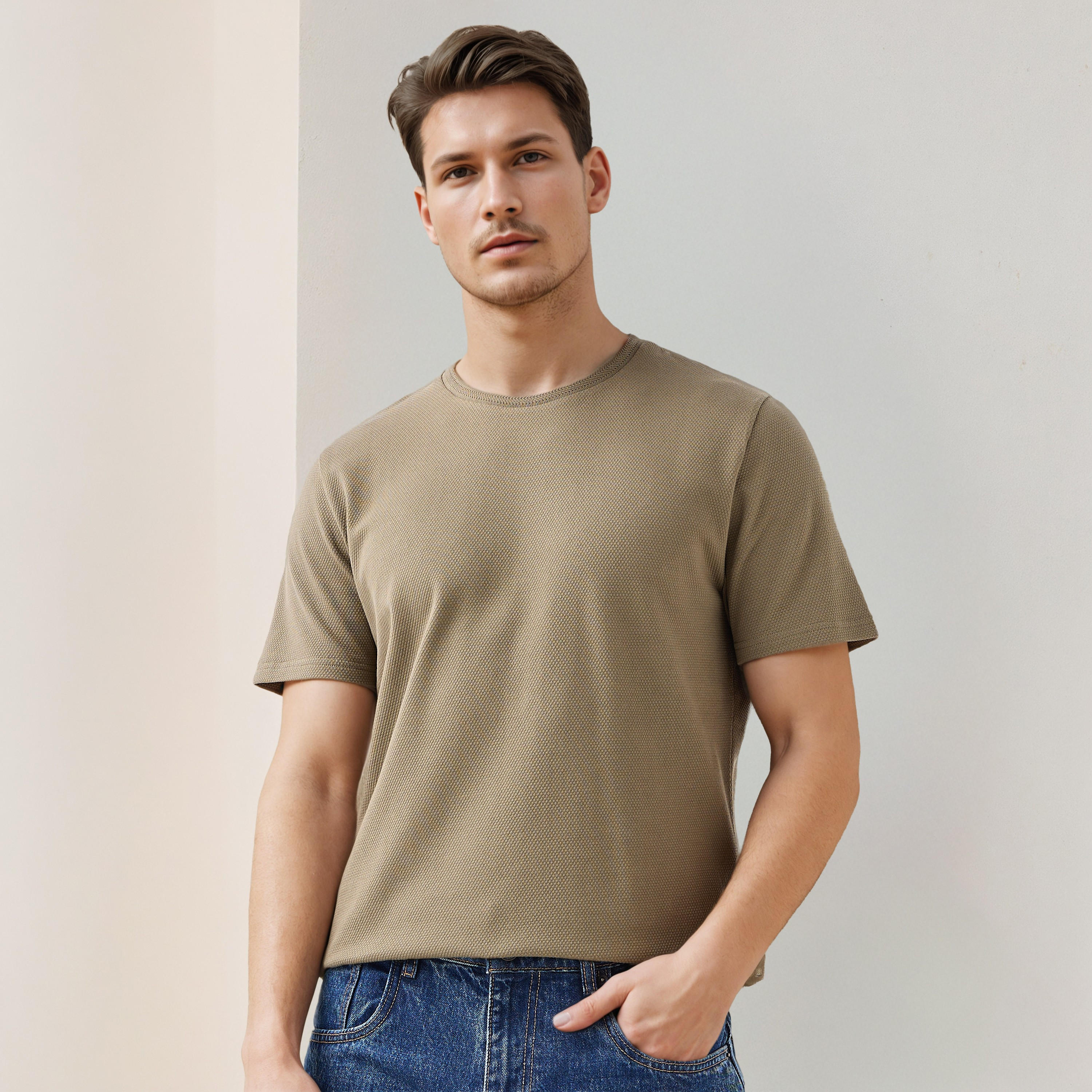 تيشيرت بارز الملمس بياقة ضيقة من آيكونيك-men-clothing-tshirtsandpolos-tshirts-image-1
