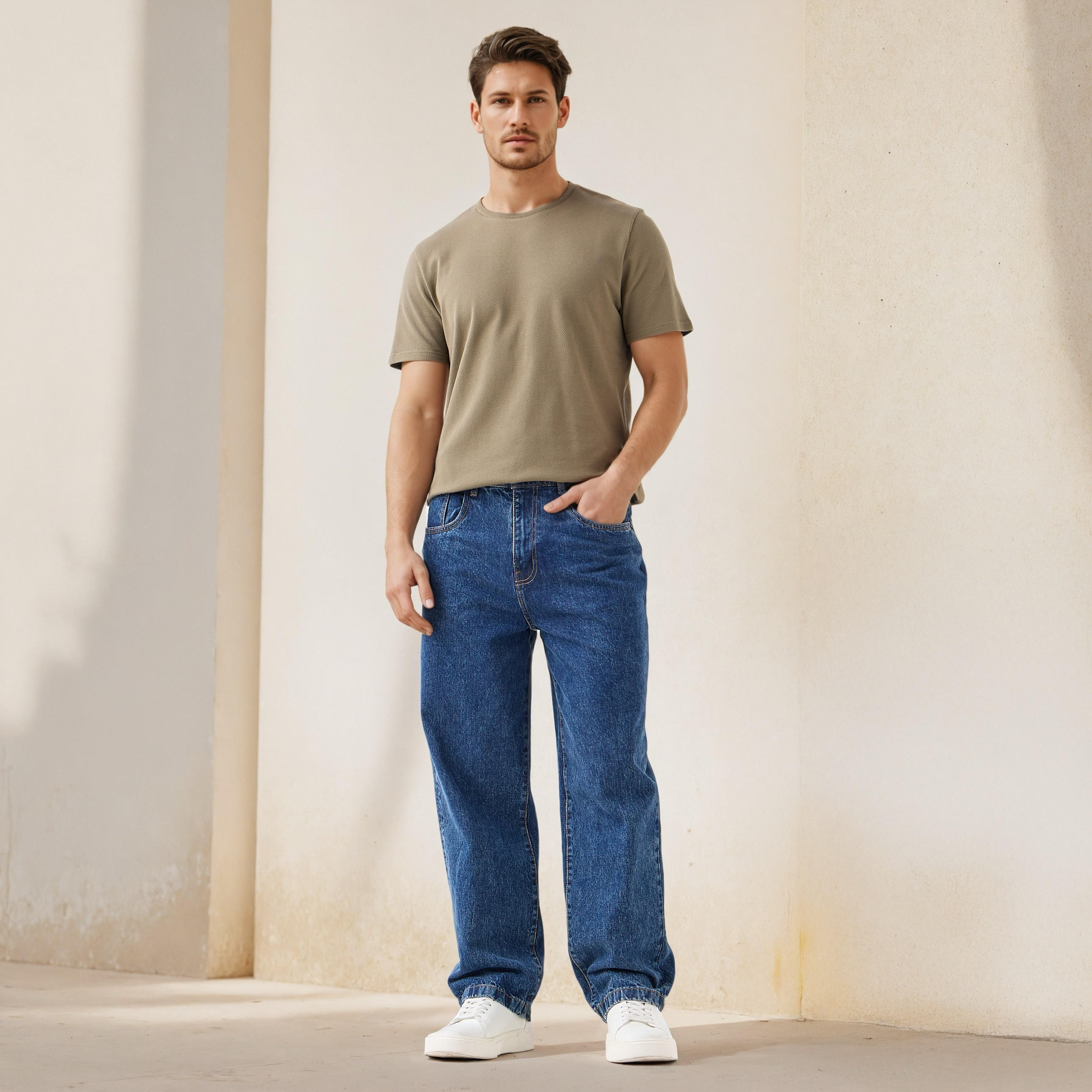 تيشيرت بارز الملمس بياقة ضيقة من آيكونيك-men-clothing-tshirtsandpolos-tshirts-image-2