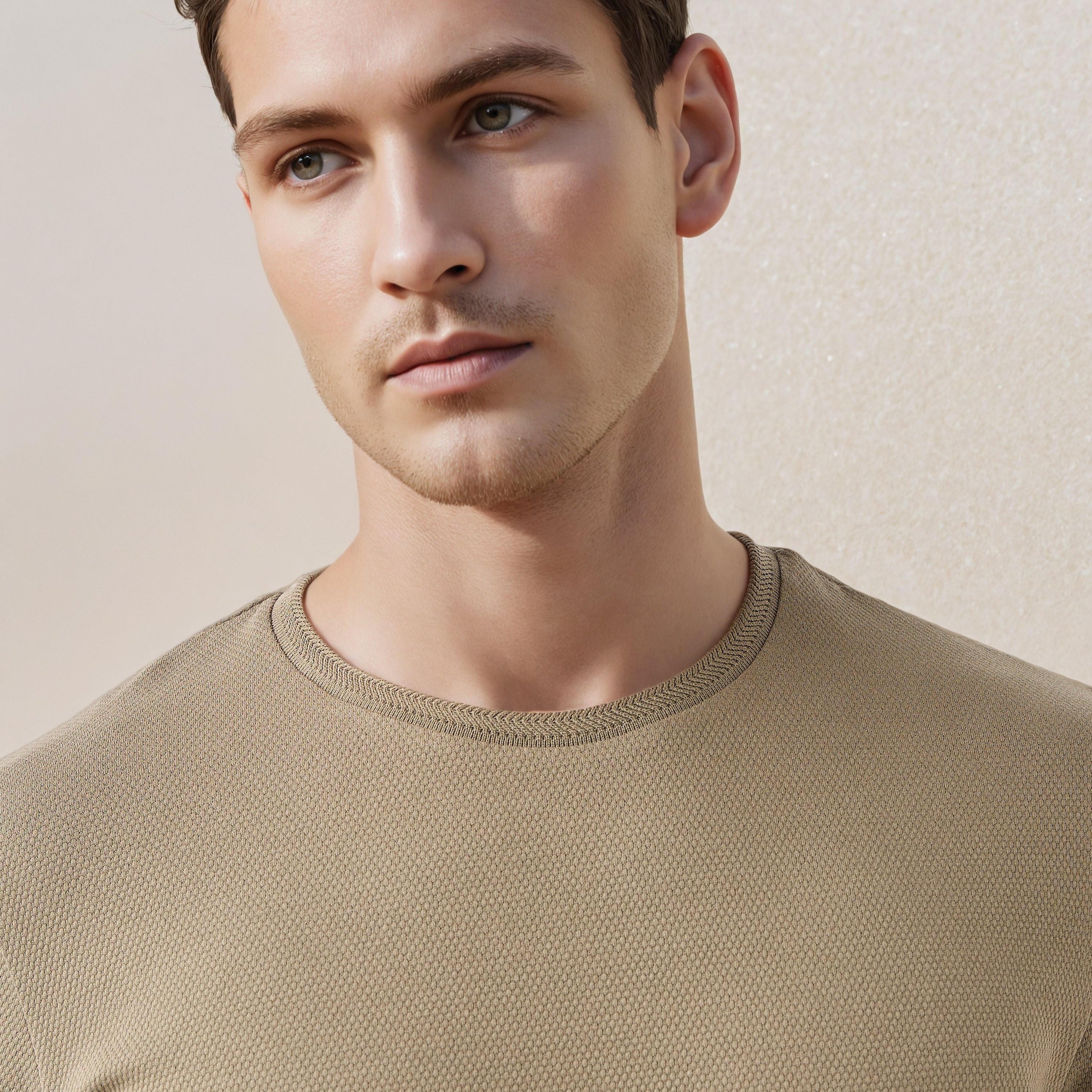 تيشيرت بارز الملمس بياقة ضيقة من آيكونيك-men-clothing-tshirtsandpolos-tshirts-image-5