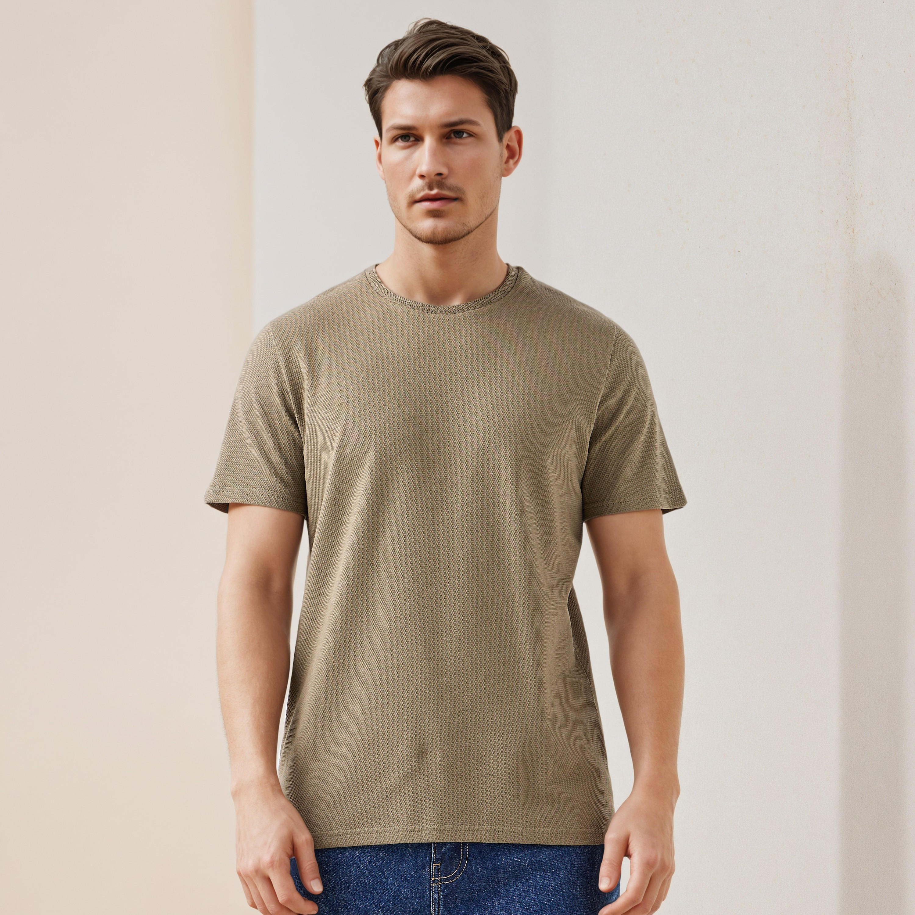 تيشيرت بارز الملمس بياقة ضيقة من آيكونيك-men-clothing-tshirtsandpolos-tshirts-image-6