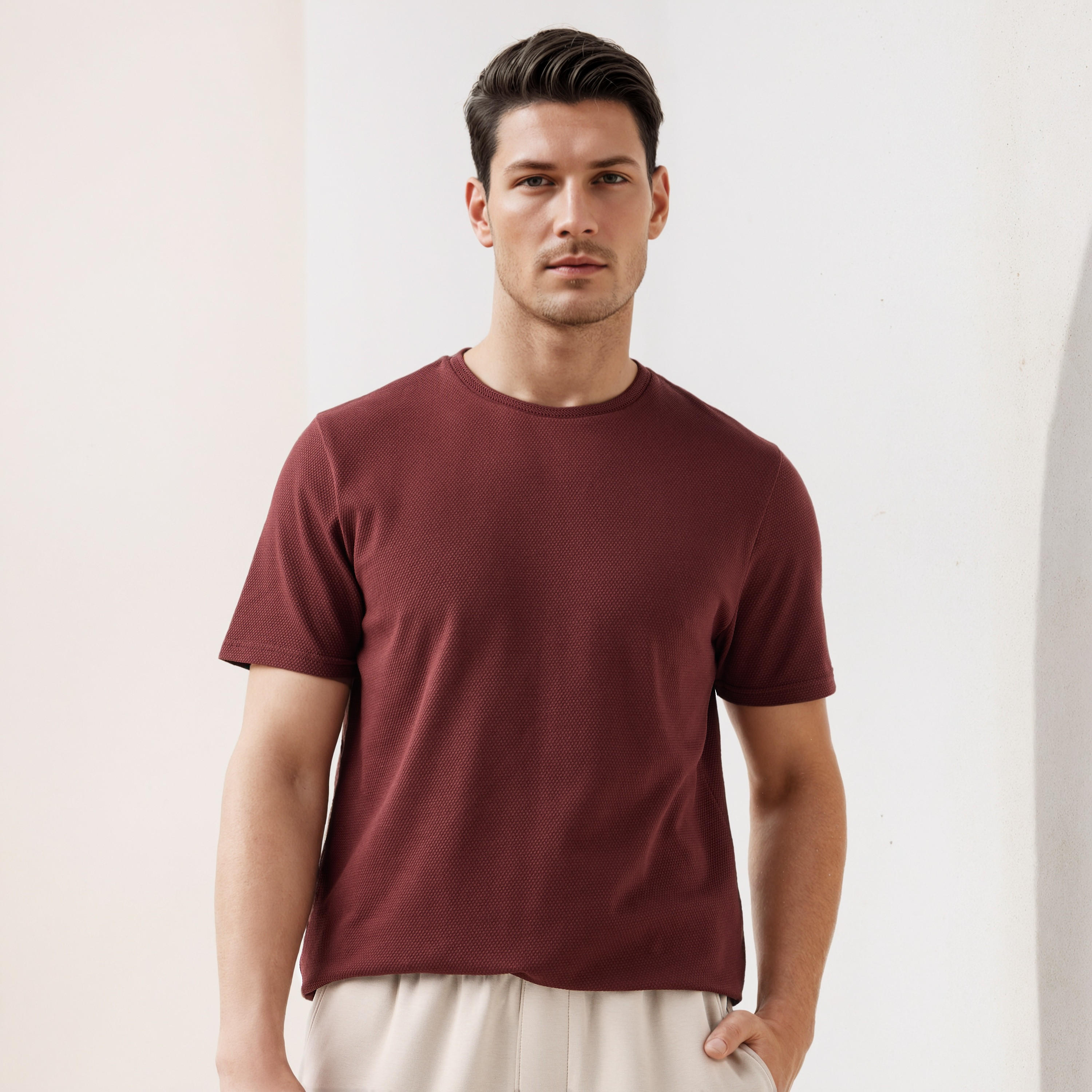 تيشيرت بارز الملمس بياقة ضيقة من آيكونيك-men-clothing-tshirtsandpolos-tshirts-image-6
