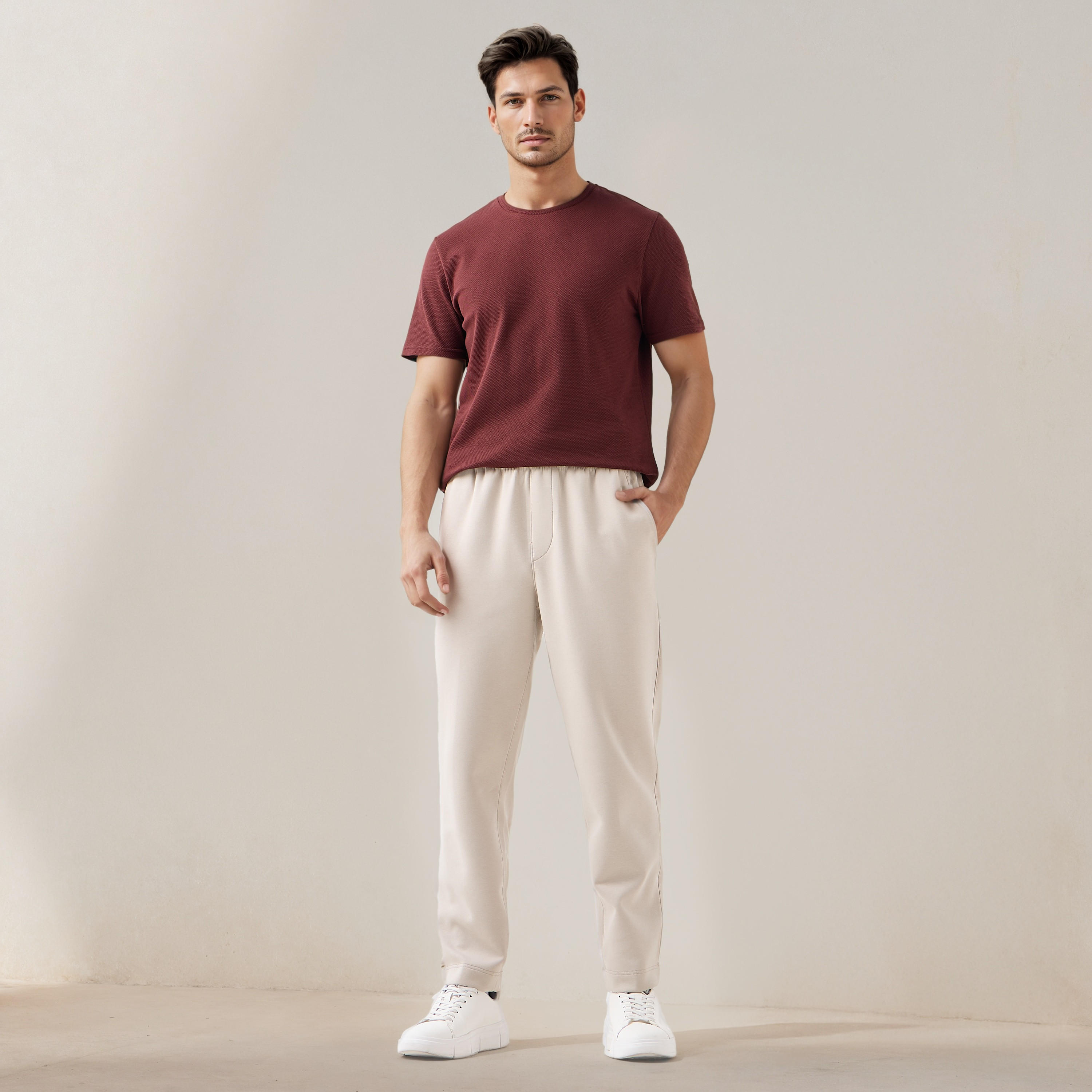 تيشيرت بارز الملمس بياقة ضيقة من آيكونيك-men-clothing-tshirtsandpolos-tshirts-image-5