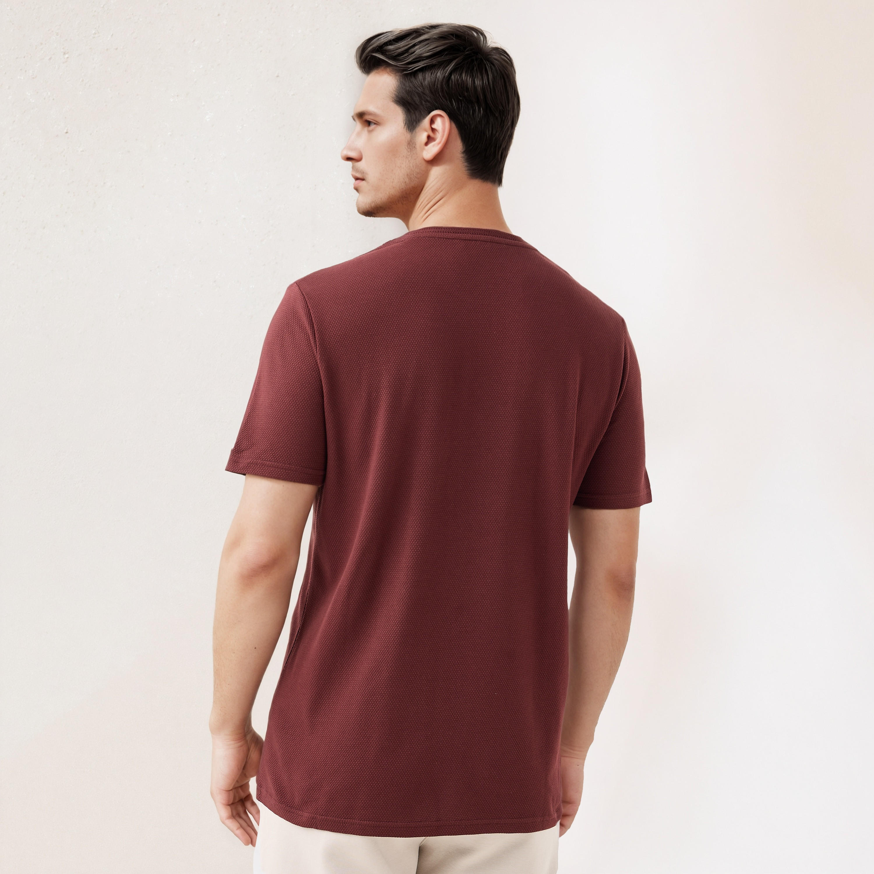 تيشيرت بارز الملمس بياقة ضيقة من آيكونيك-men-clothing-tshirtsandpolos-tshirts-image-3