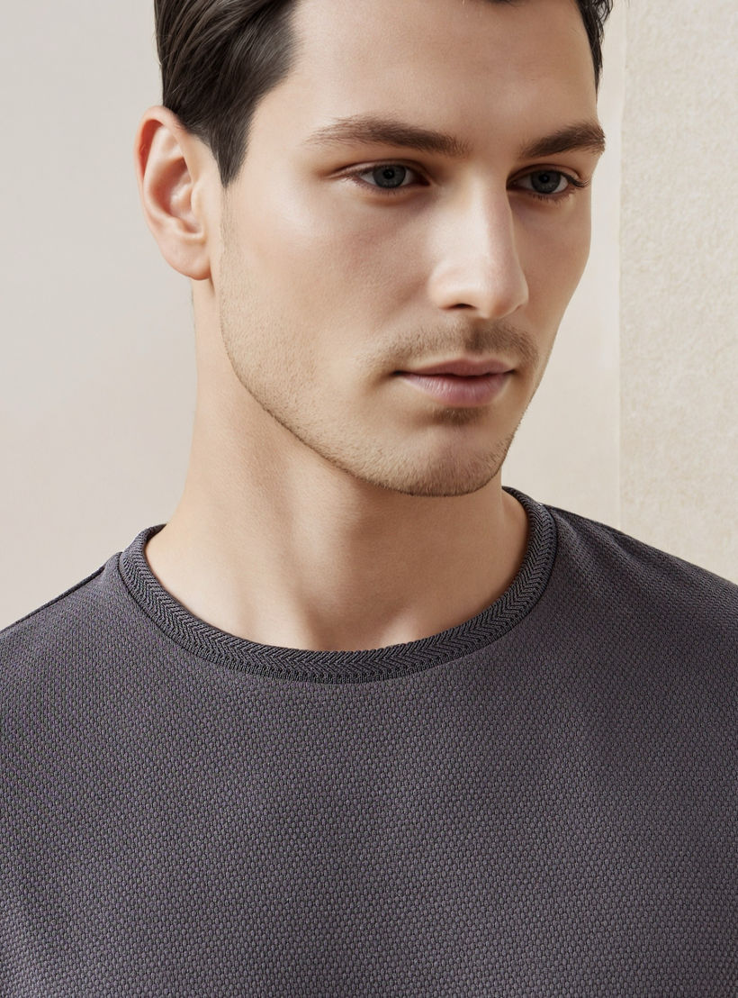 Iconic Popcorn Textured T-shirt with Crew Neck-men-clothing-tshirtsandpolos-tshirts-image-4