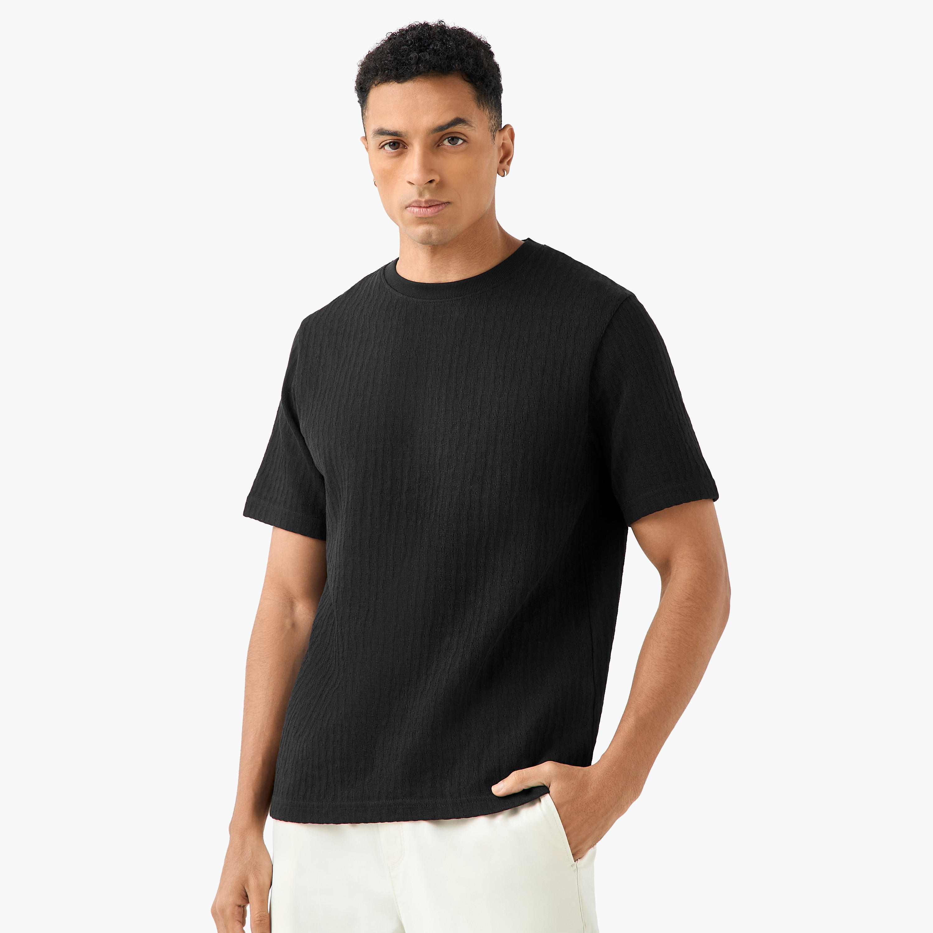 Iconic Men's Regular Fit Crew Neck Short Sleeves Textured T-shirt-men-clothing-tshirtsandpolos-tshirts-image-1