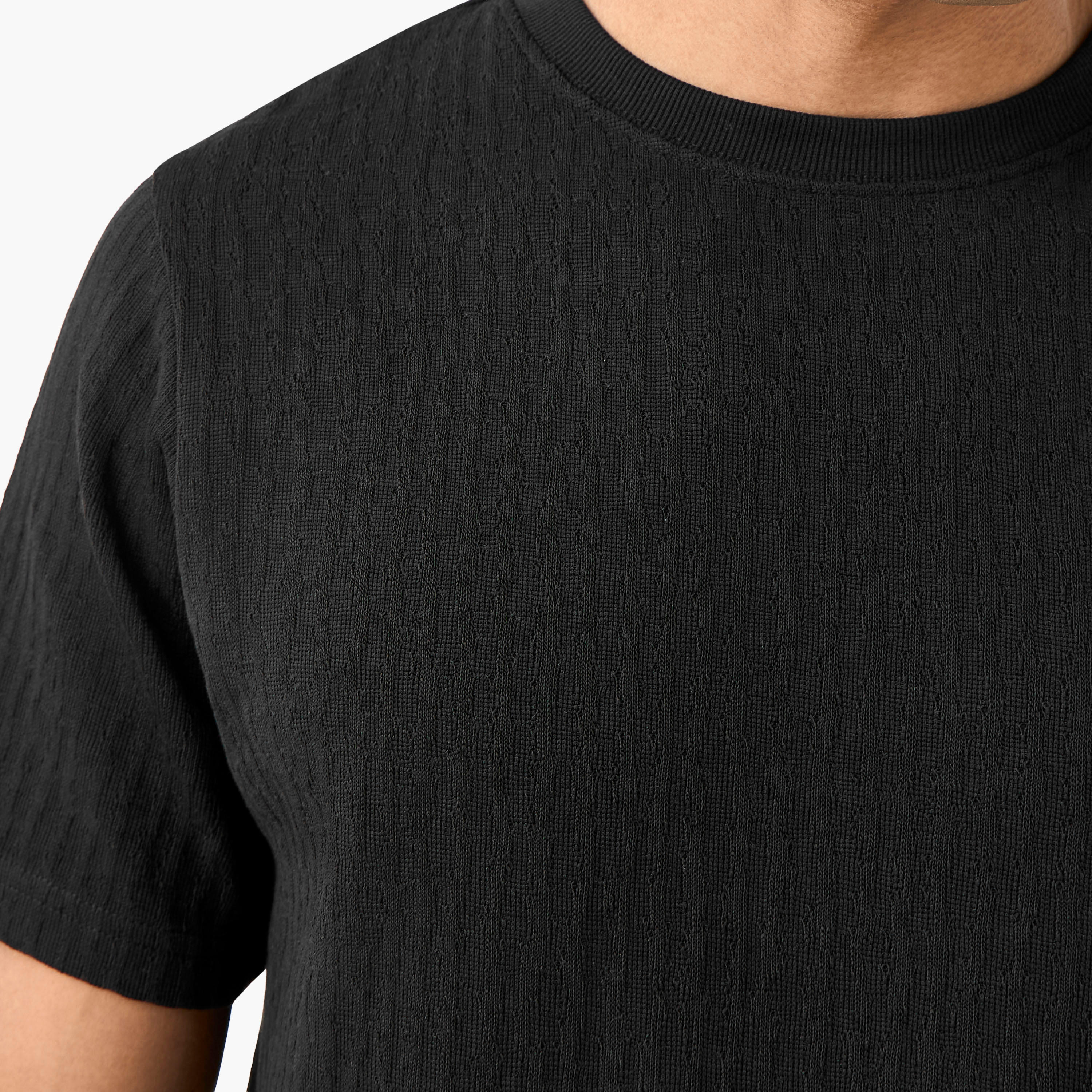 Iconic Men's Regular Fit Crew Neck Short Sleeves Textured T-shirt-men-clothing-tshirtsandpolos-tshirts-image-3